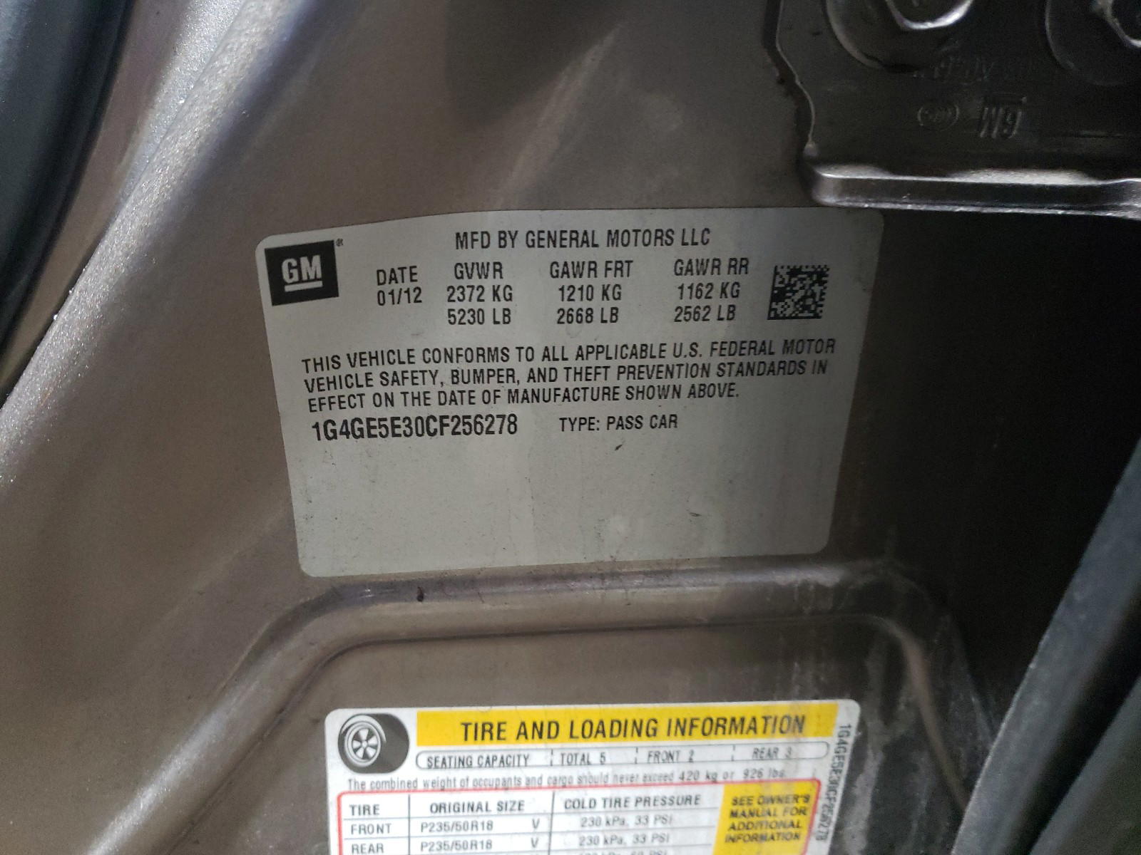 Photo 10 from auction – 2012 BUICK LACROSSE P with VIN 1G4GE5E30CF256278