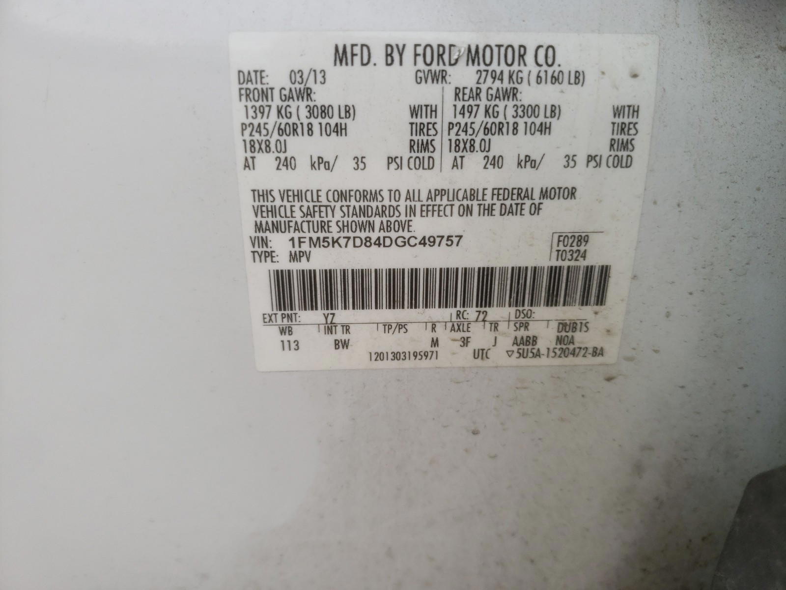 Photo 10 from auction – 2013 FORD EXPLORER X with VIN 1FM5K7D84DGC49757