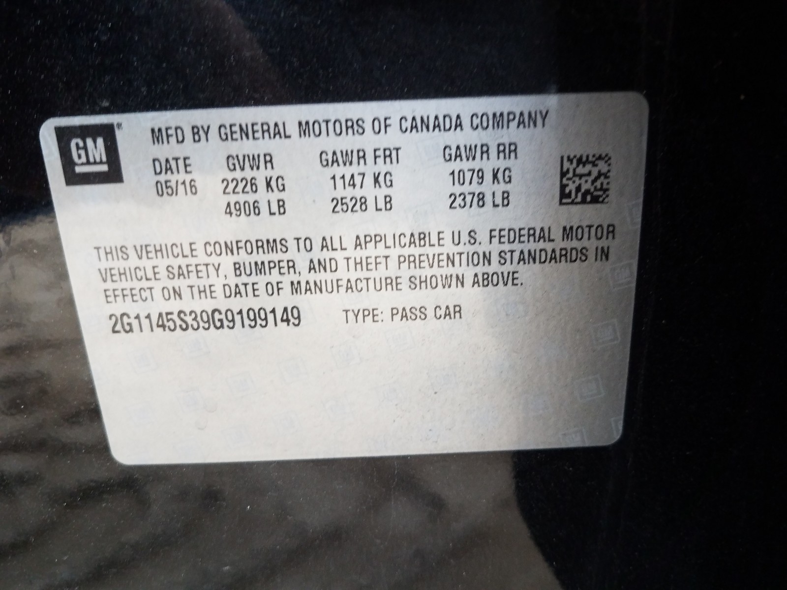 Photo 10 from auction – 2016 CHEVROLET IMPALA LTZ with VIN 2G1145S39G9199149