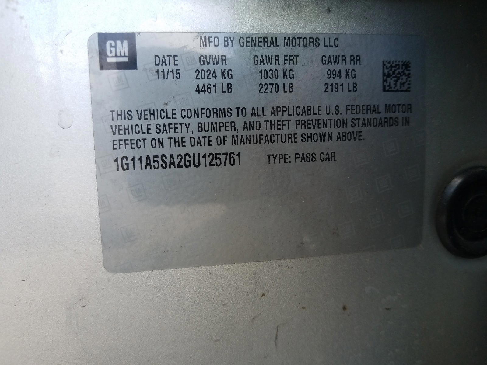 Photo 10 from auction – 2016 CHEVROLET MALIBU LIM with VIN 1G11A5SA2GU125761
