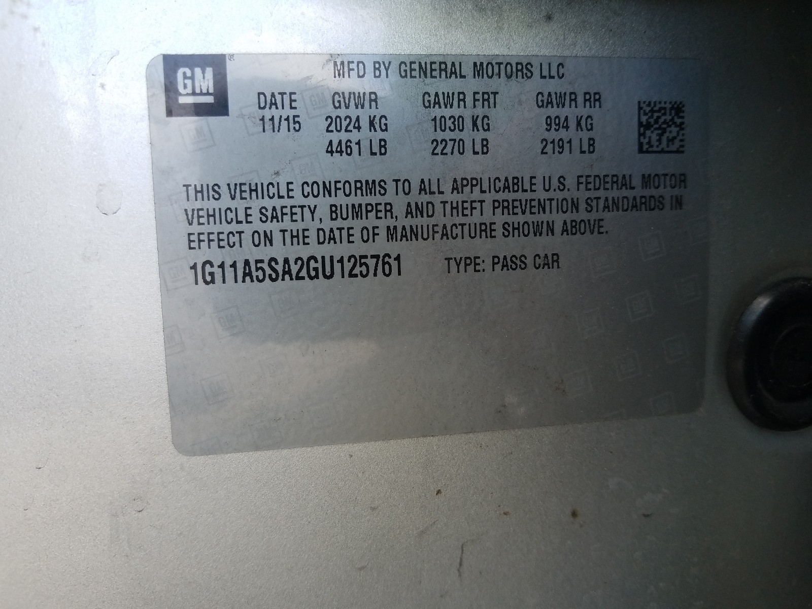 Zdjęcie 10 z aukcji – 2016 CHEVROLET MALIBU LIM z VIN 1G11A5SA2GU125761