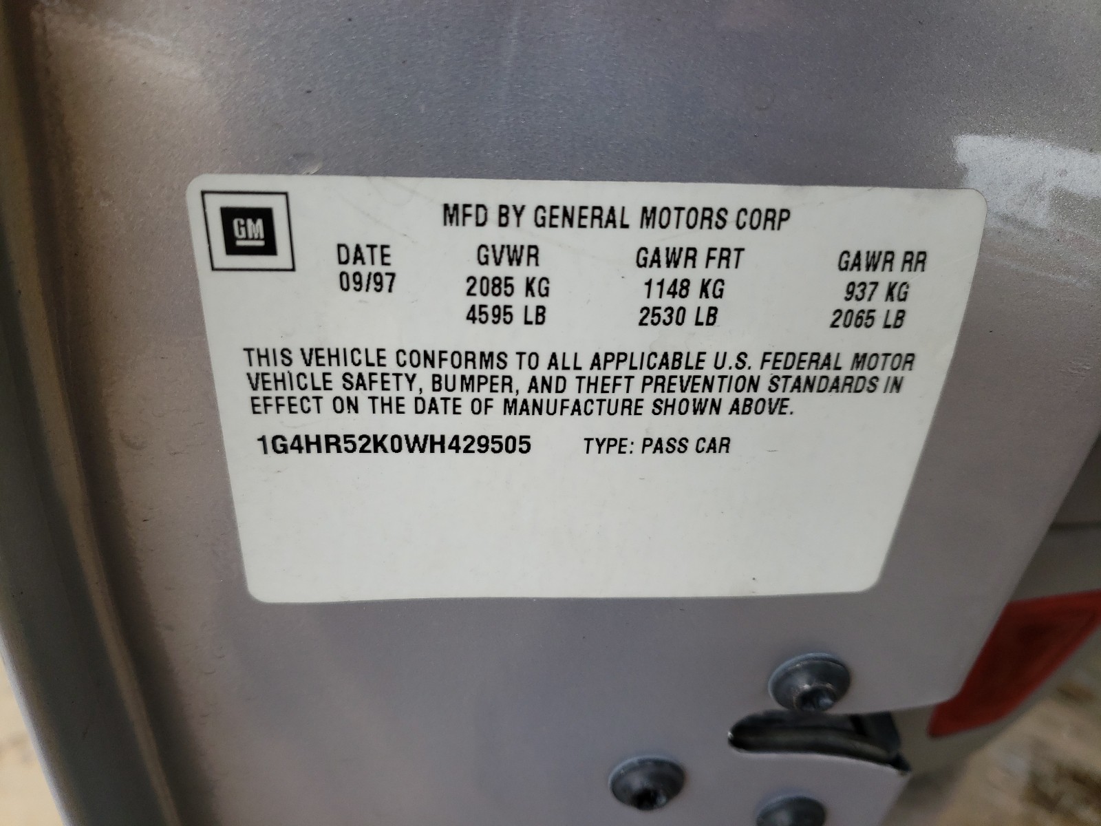 Photo 10 from auction – 1998 BUICK LESABRE LI with VIN 1G4HR52K0WH429505