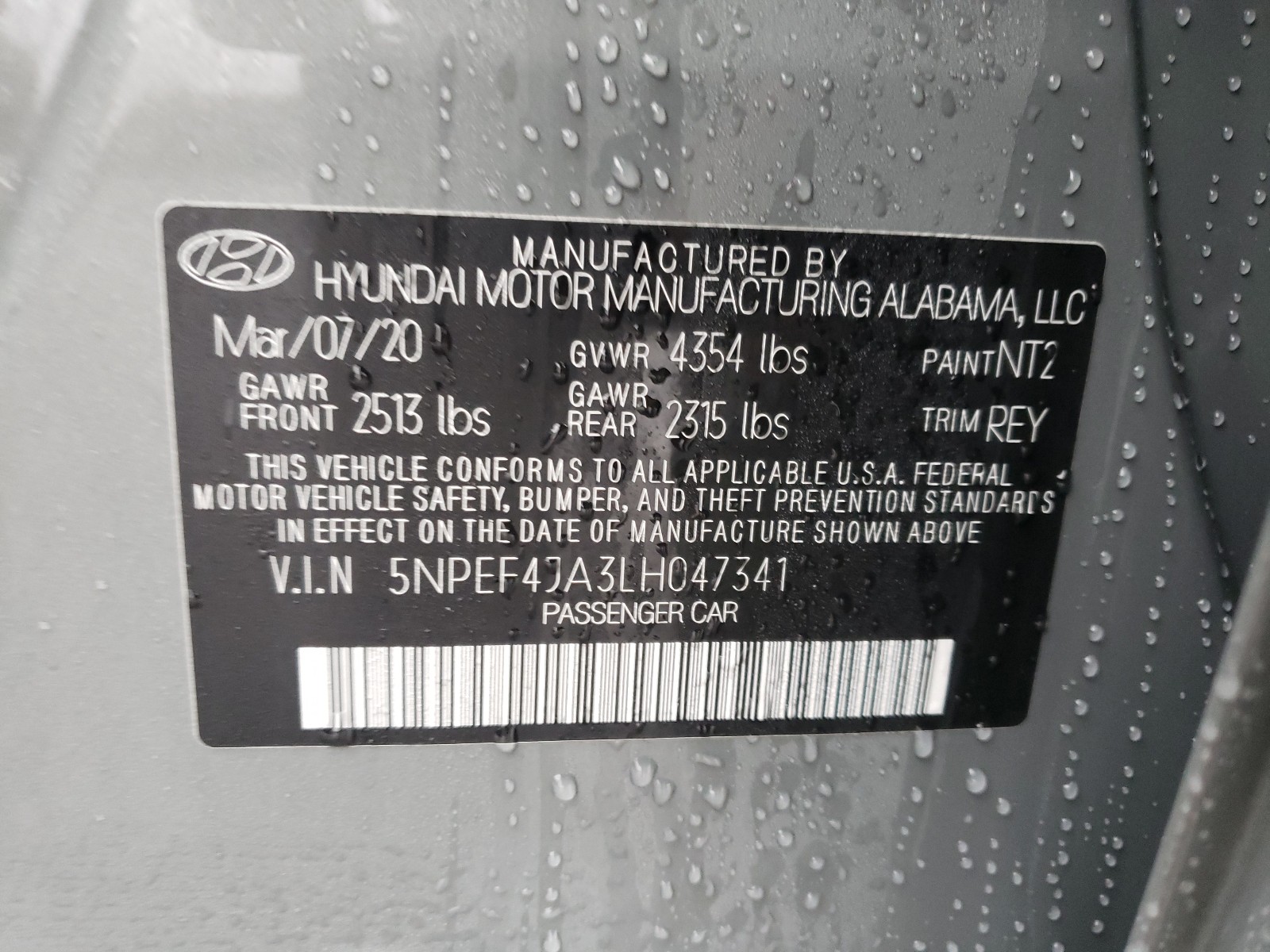 Photo 10 from auction – 2020 HYUNDAI SONATA SEL with VIN 5NPEF4JA3LH047341