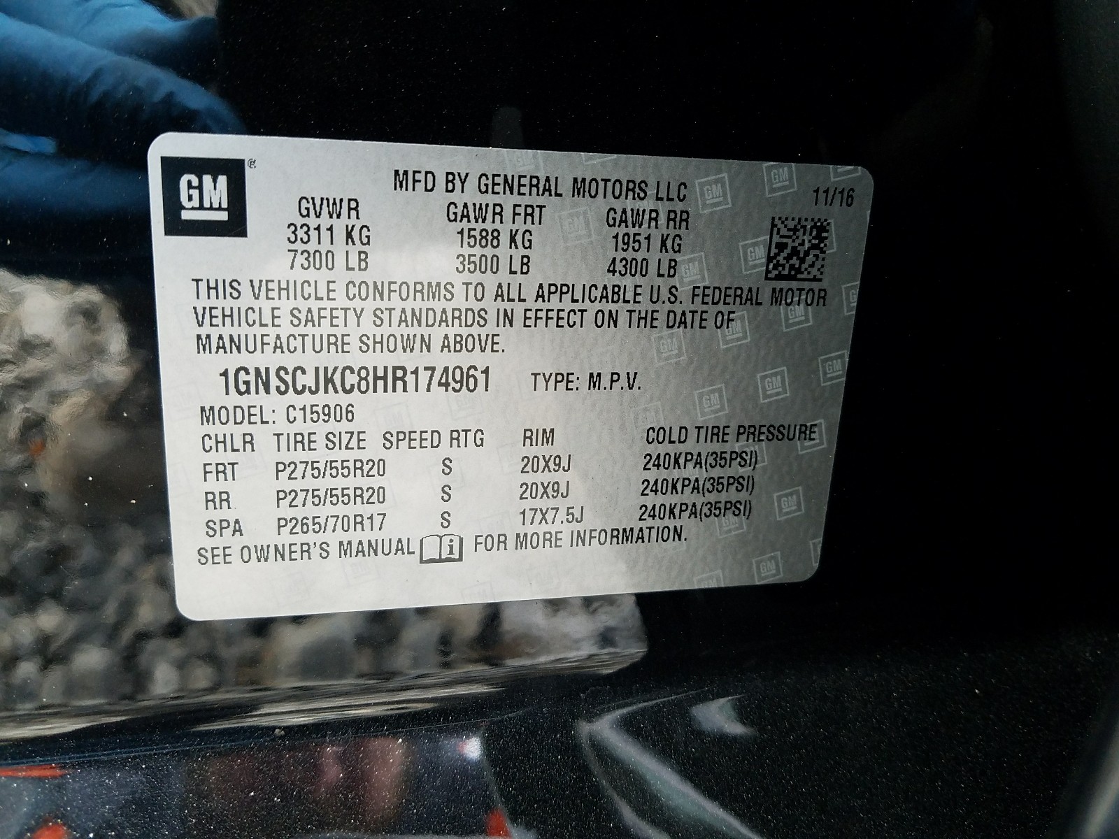Photo 10 from auction – 2017 CHEVROLET SUBURBAN C with VIN 1GNSCJKC8HR174961