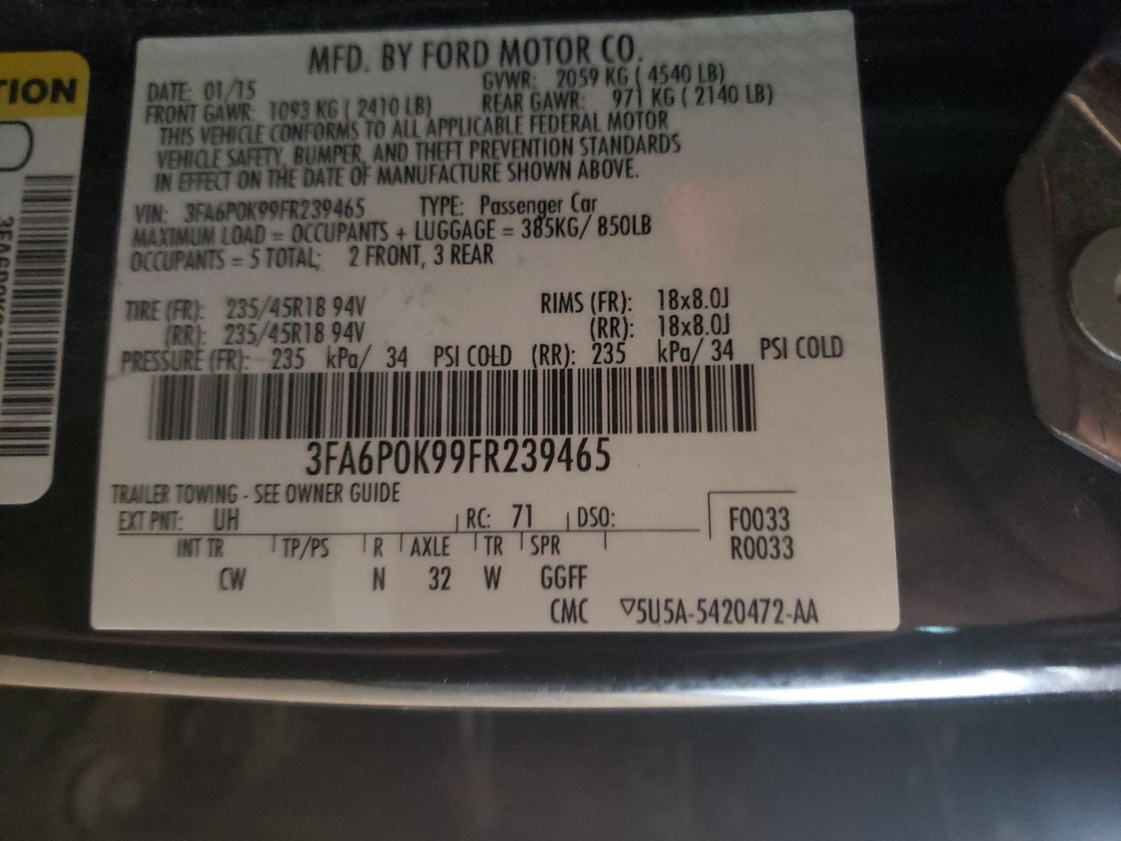 Photo 10 from auction – 2015 FORD FUSION TIT with VIN 3FA6P0K99FR239465