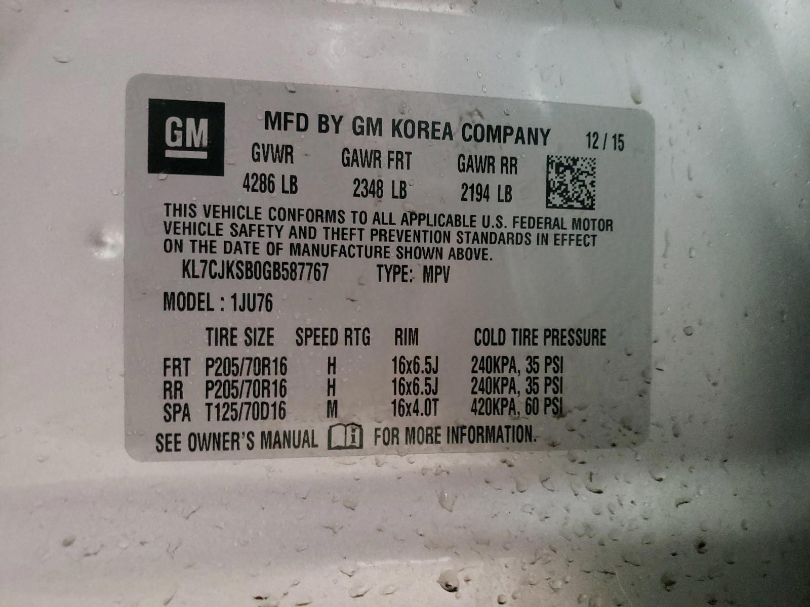 Photo 10 from auction – 2016 CHEVROLET TRAX LS with VIN KL7CJKSB0GB587767