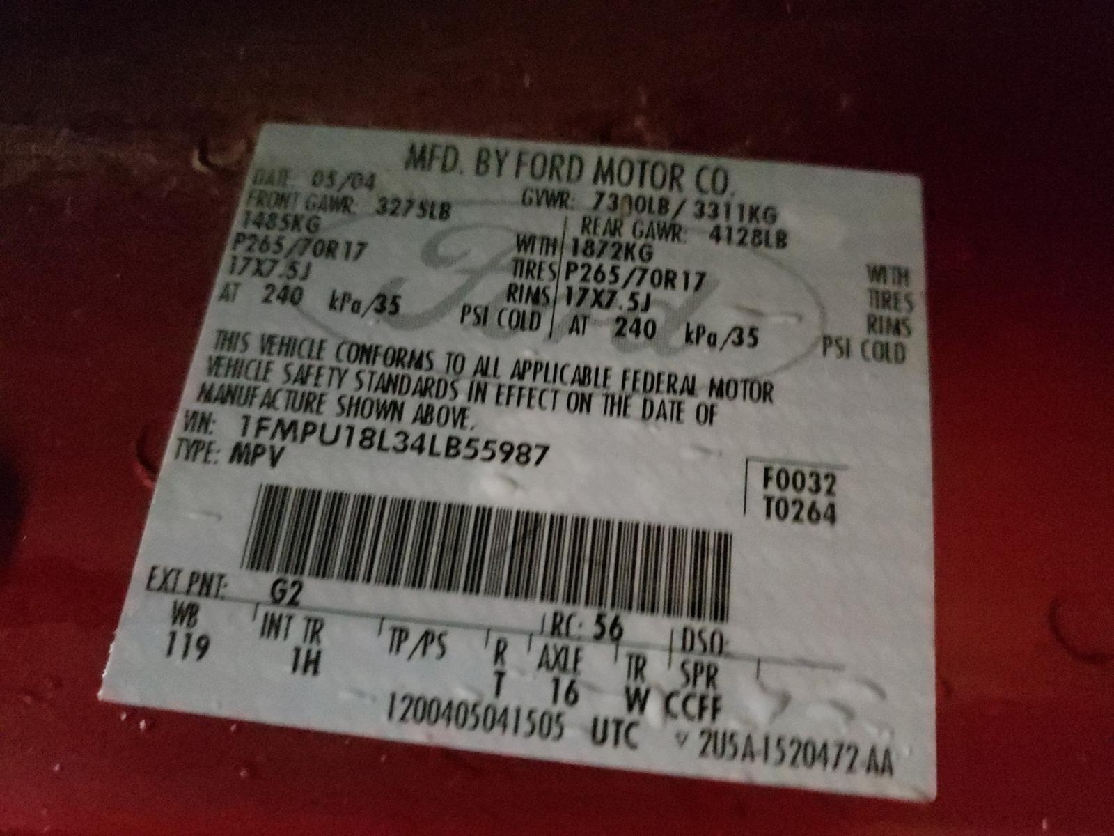 Photo 10 from auction – 2004 FORD EXPEDITION with VIN 1FMPU18L34LB55987