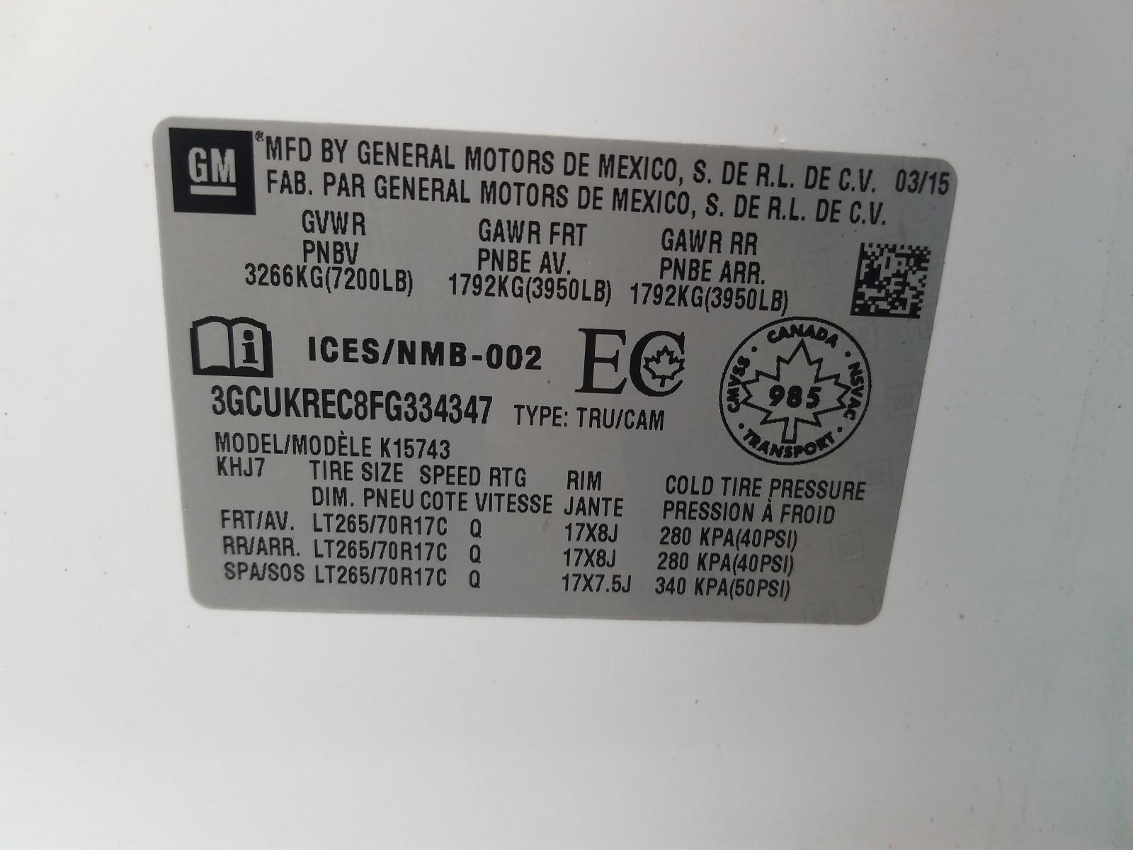 Photo 10 from auction – 2015 CHEVROLET SILVERADO with VIN 3GCUKREC8FG334347