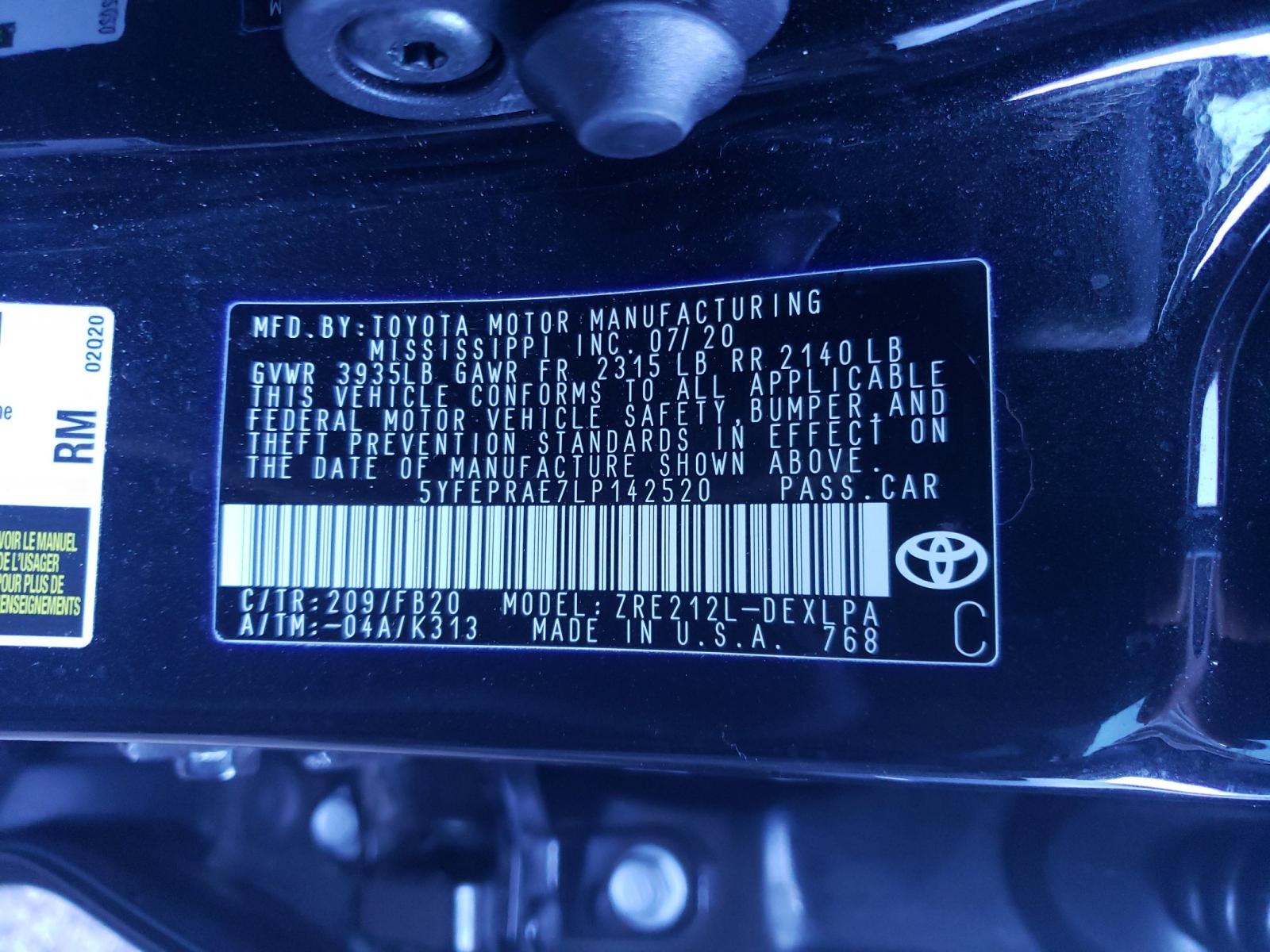 Photo 10 from auction – 2020 TOYOTA COROLLA LE with VIN 5YFEPRAE7LP142520