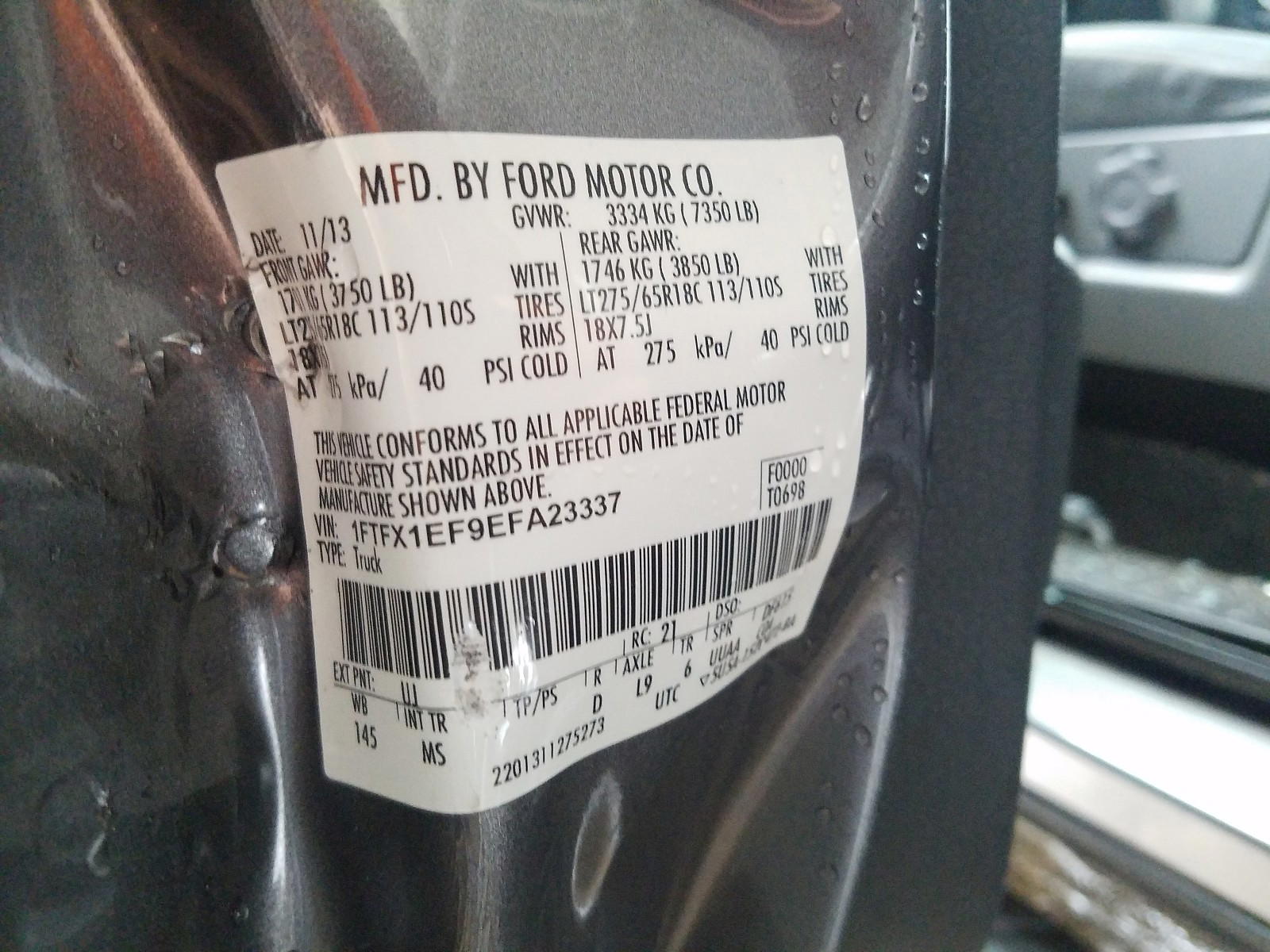 Photo 10 from auction – 2014 FORD F150 SUPER with VIN 1FTFX1EF9EFA23337