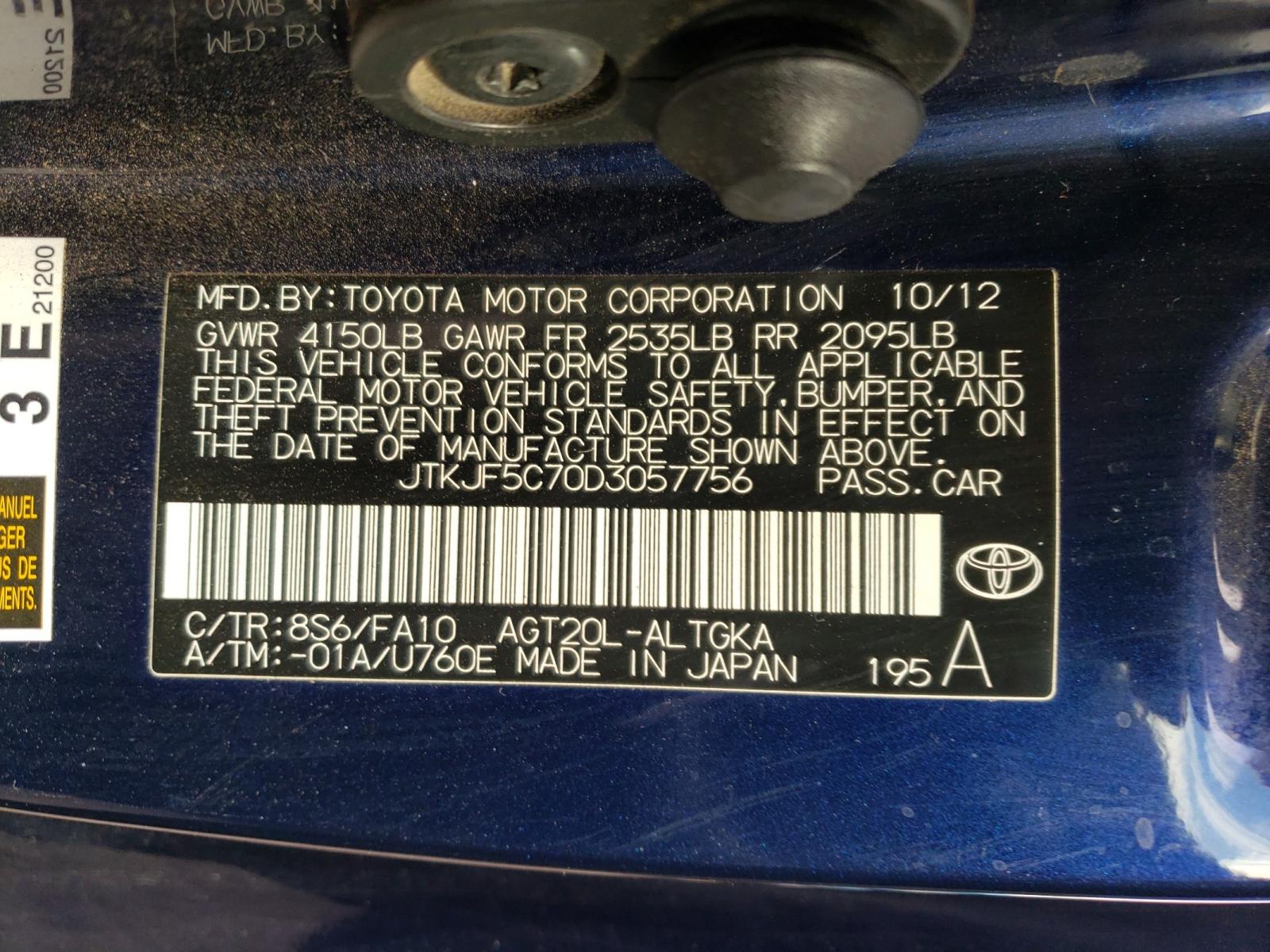 Photo 10 from auction – 2013 TOYOTA SCION TC with VIN JTKJF5C70D3057756