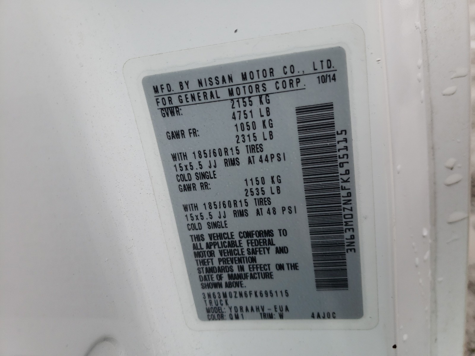 Photo 10 from auction – 2015 CHEVROLET CITY EXPRE with VIN 3N63M0ZN6FK695115