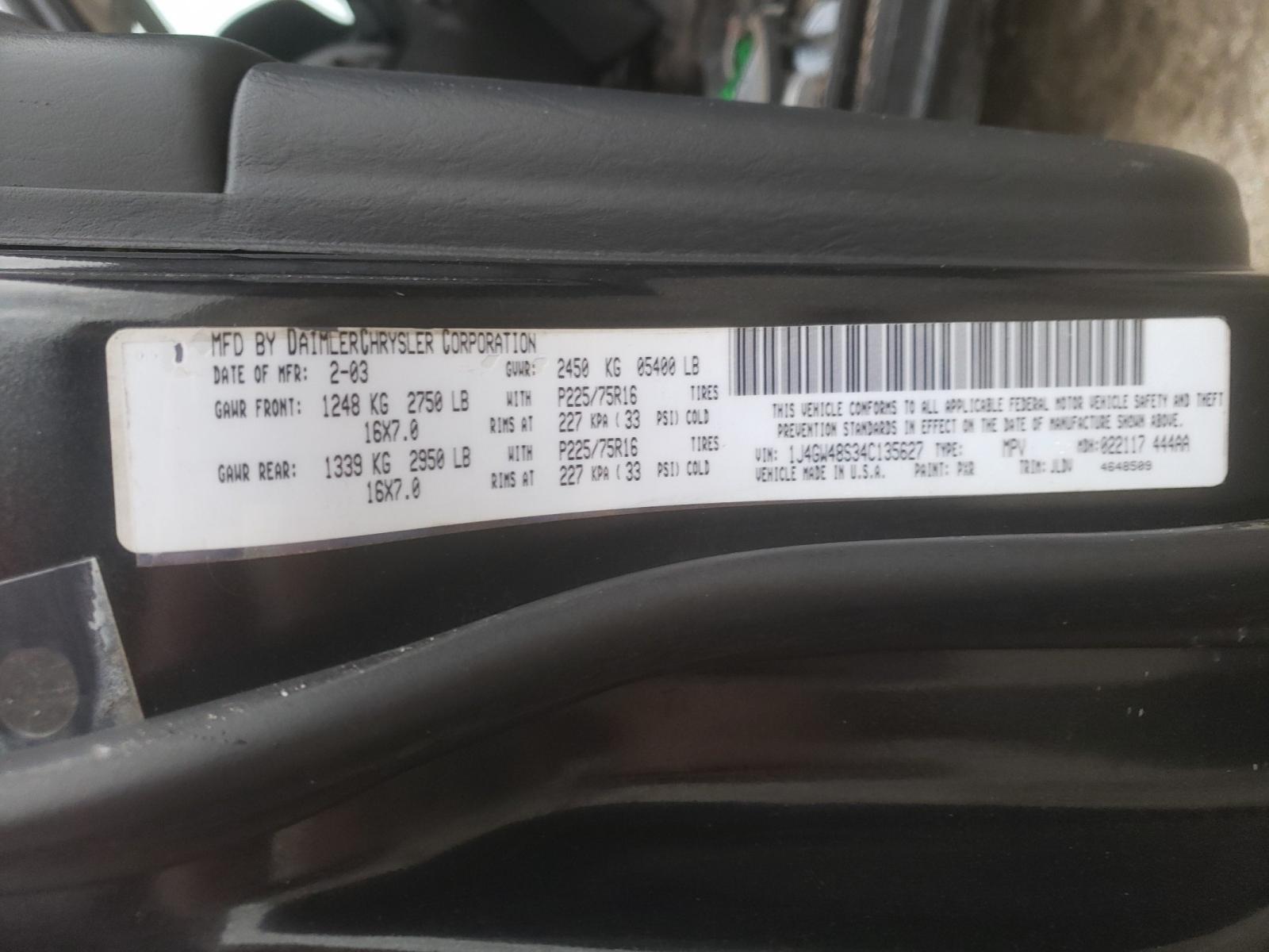 Photo 10 from auction – 2004 JEEP GRAND CHER with VIN 1J4GW48S34C135627