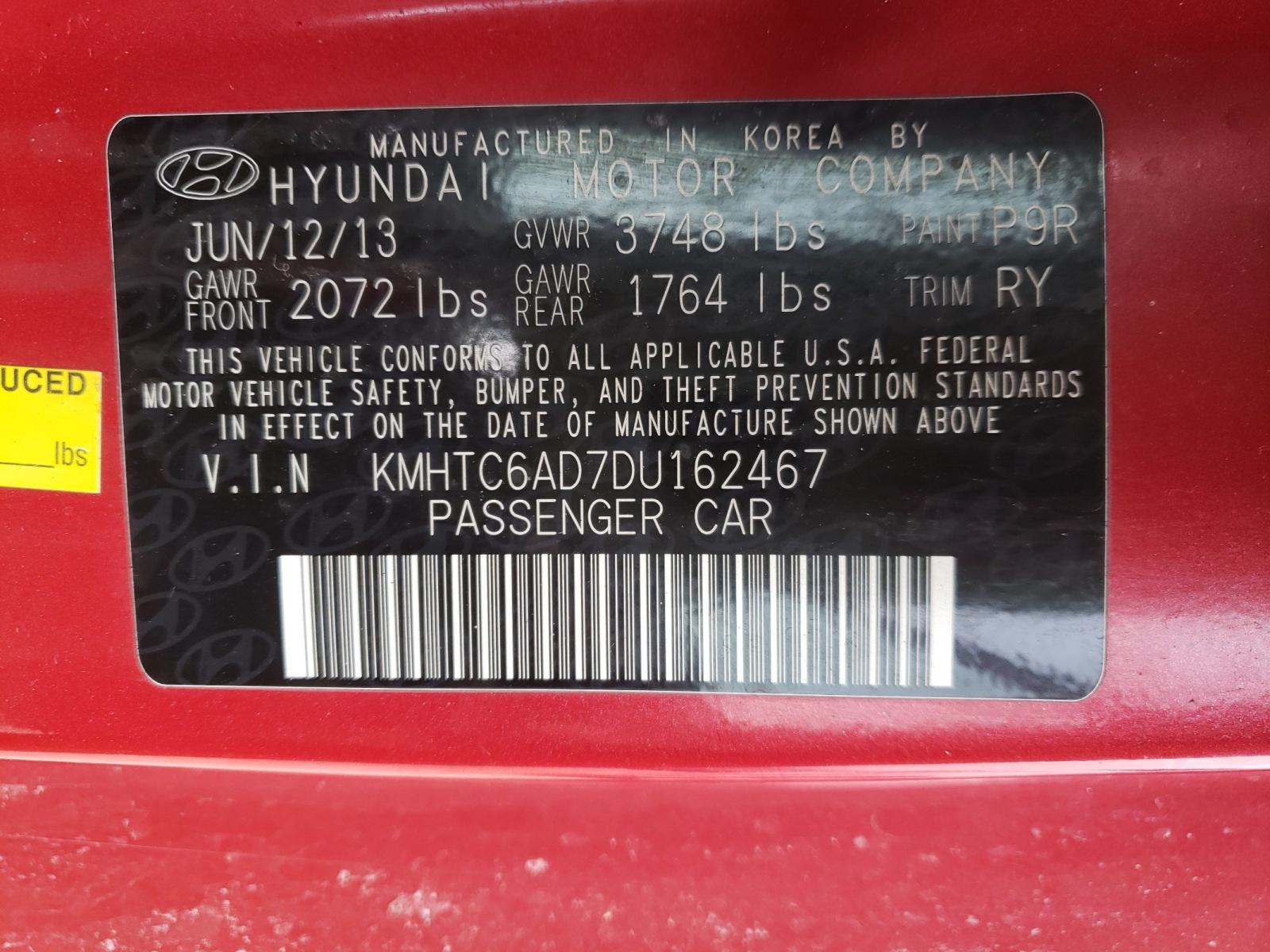 Photo 10 from auction – 2013 HYUNDAI VELOSTER with VIN KMHTC6AD7DU162467