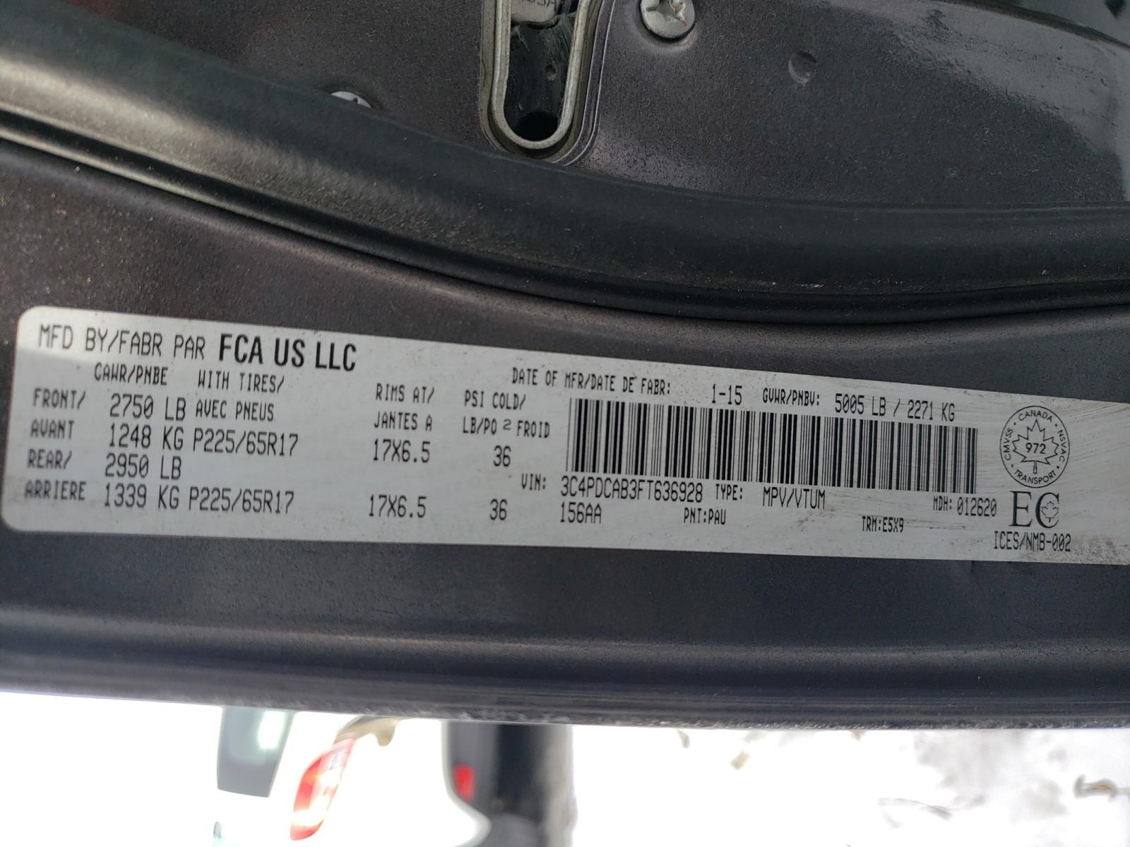 Photo 10 from auction – 2015 DODGE JOURNEY SE with VIN 3C4PDCAB3FT636928
