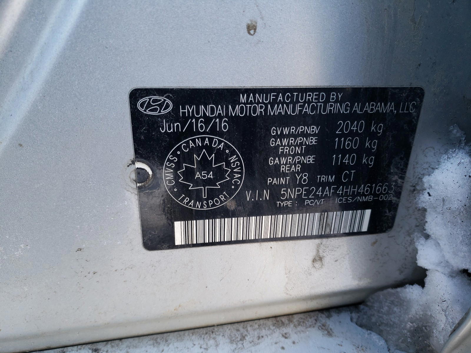 Photo 10 from auction – 2017 HYUNDAI SONATA SE with VIN 5NPE24AF4HH461663