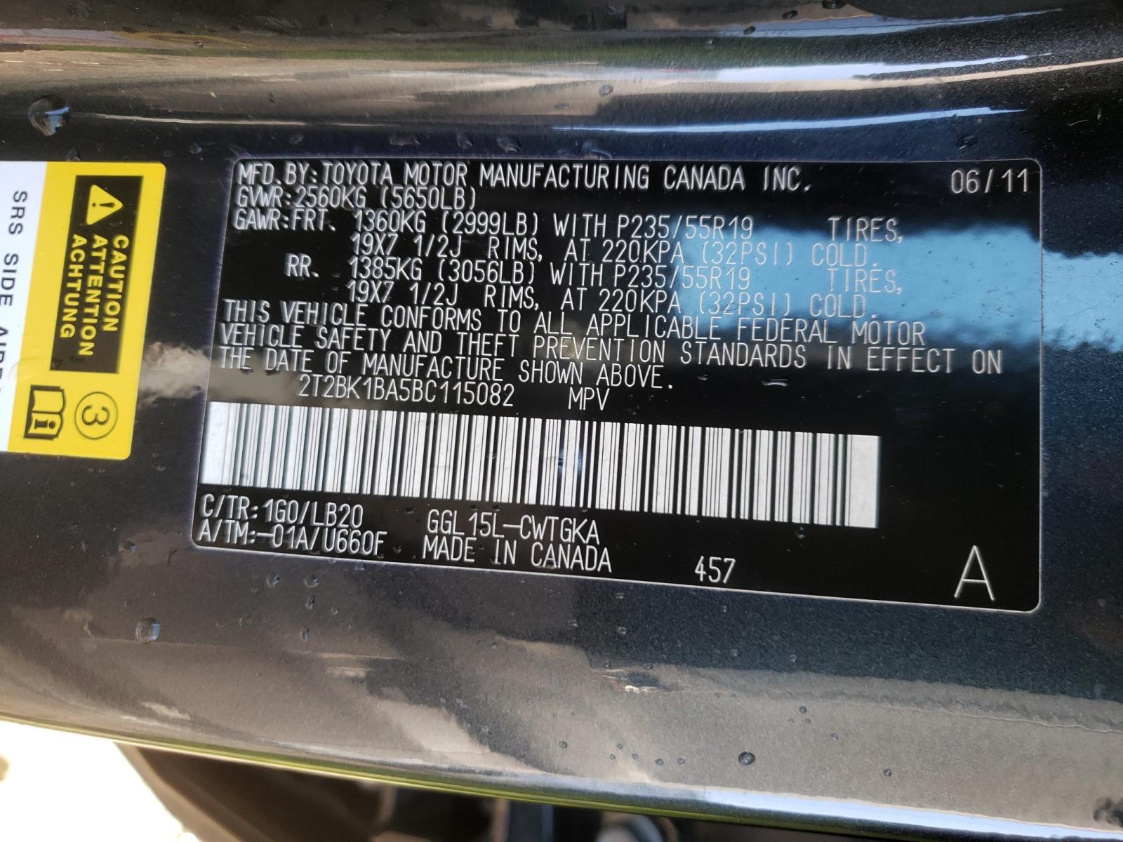 Photo 10 from auction – 2011 LEXUS RX 350 with VIN 2T2BK1BA5BC115082