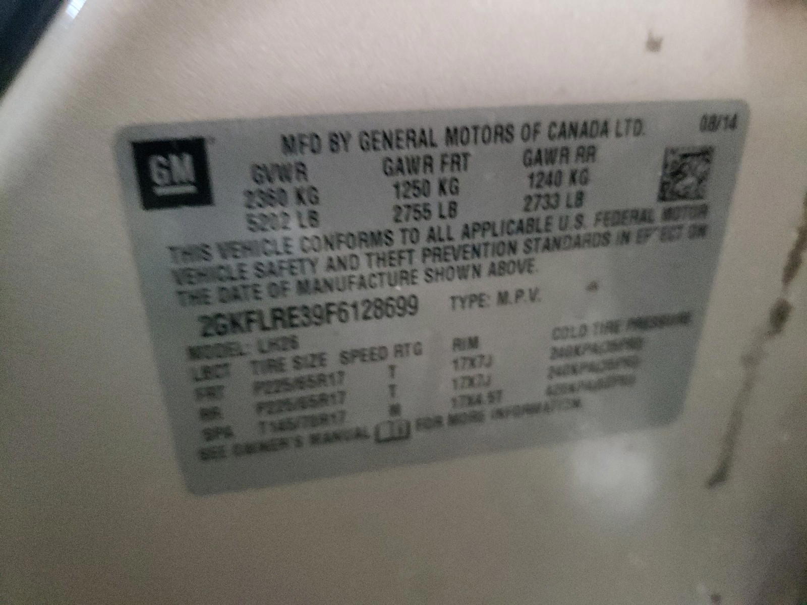 Photo 10 from auction – 2015 GMC TERRAIN SL with VIN 2GKFLRE39F6128699