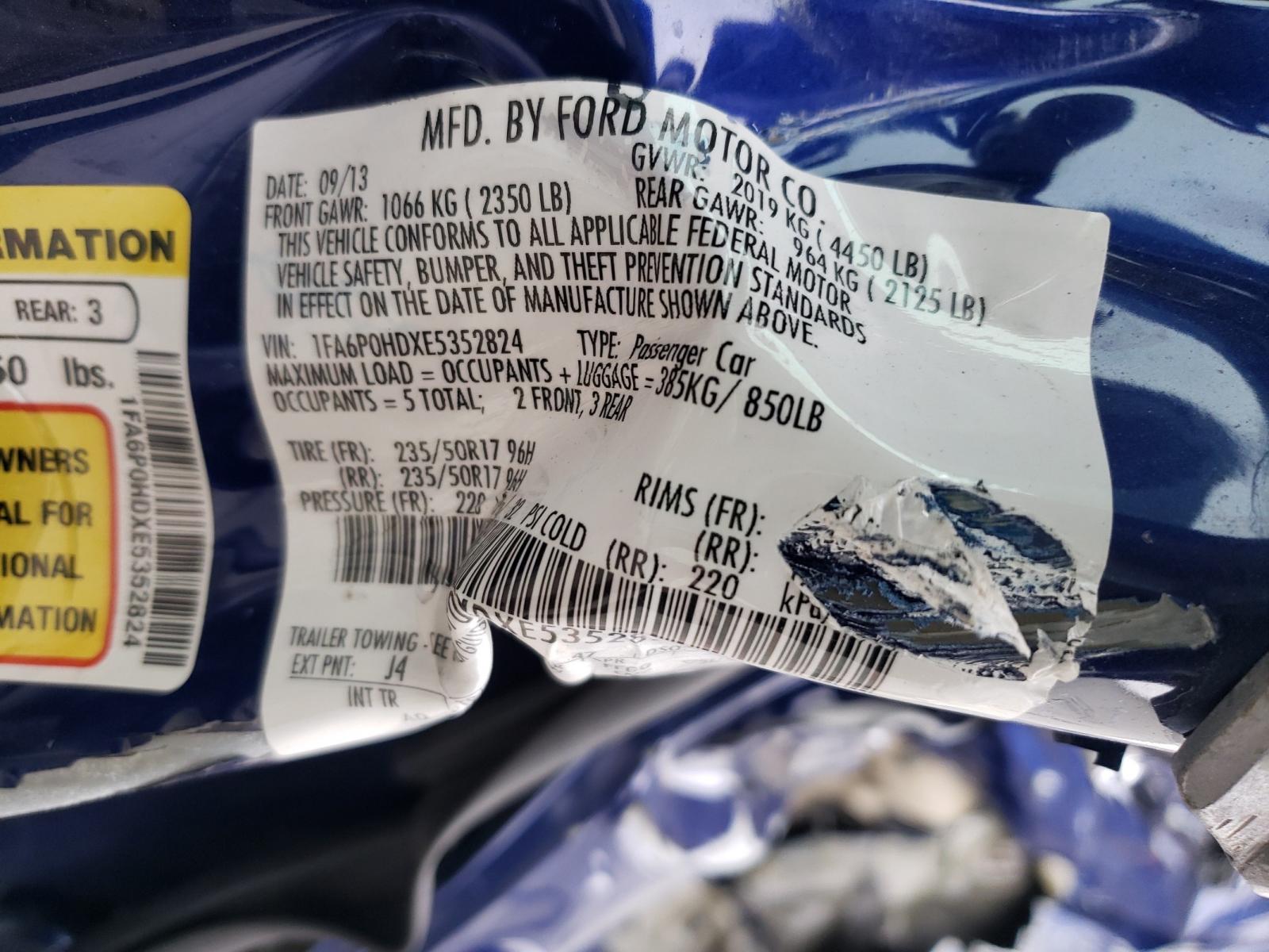 Photo 20 from auction – 2014 FORD FUSION SE with VIN 1FA6P0HDXE5352824