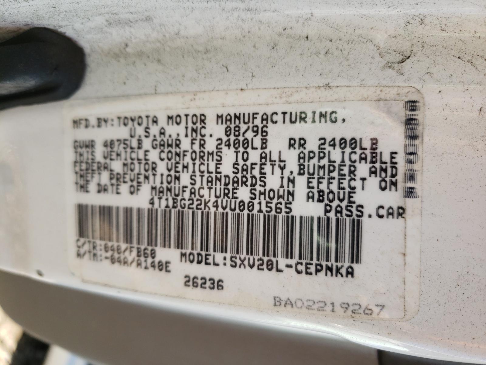 Photo 10 from auction – 1997 TOYOTA CAMRY CE with VIN 4T1BG22K4VU001565