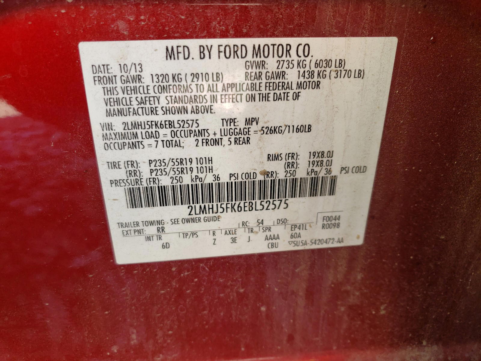 Photo 10 from auction – 2014 LINCOLN MKT with VIN 2LMHJ5FK6EBL52575