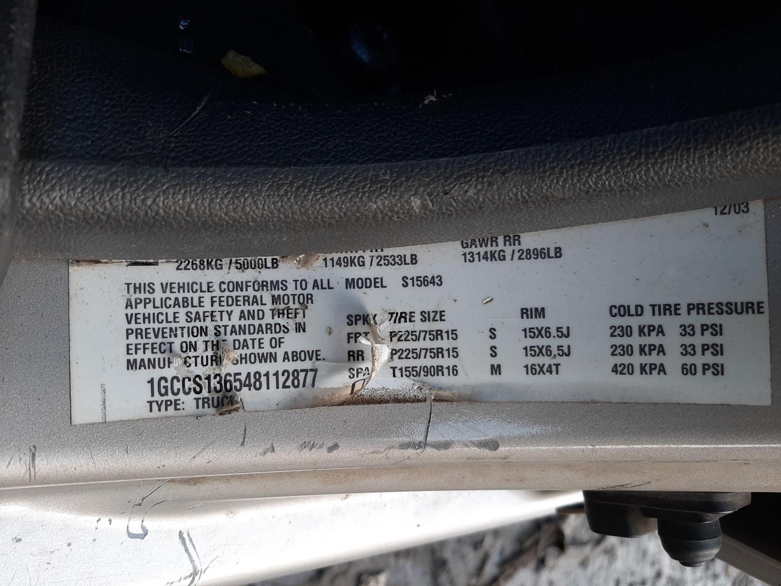 Photo 10 from auction – 2004 CHEVROLET COLORADO with VIN 1GCCS136548112877