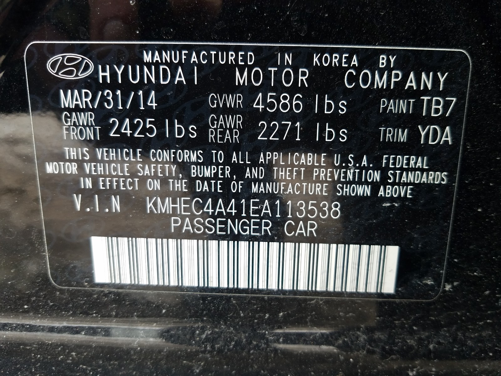 Photo 10 from auction – 2014 HYUNDAI SONATA HYB with VIN KMHEC4A41EA113538