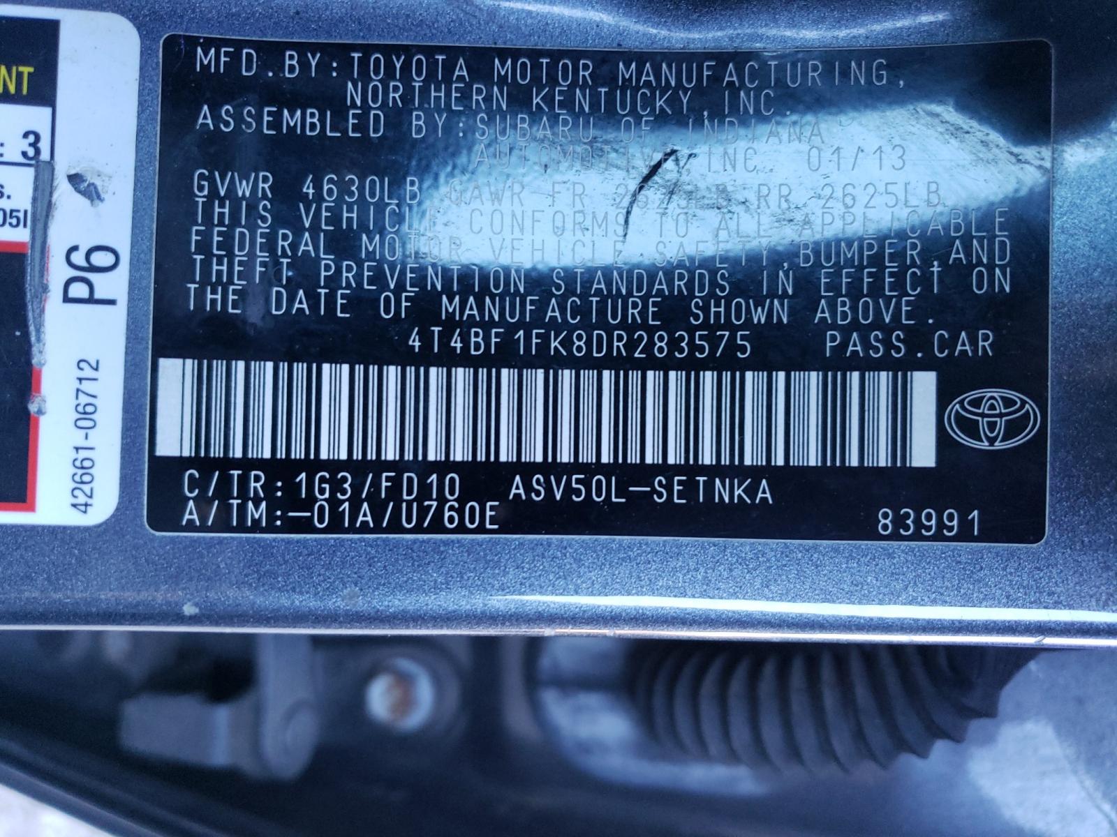 Photo 10 from auction – 2013 TOYOTA CAMRY L with VIN 4T4BF1FK8DR283575