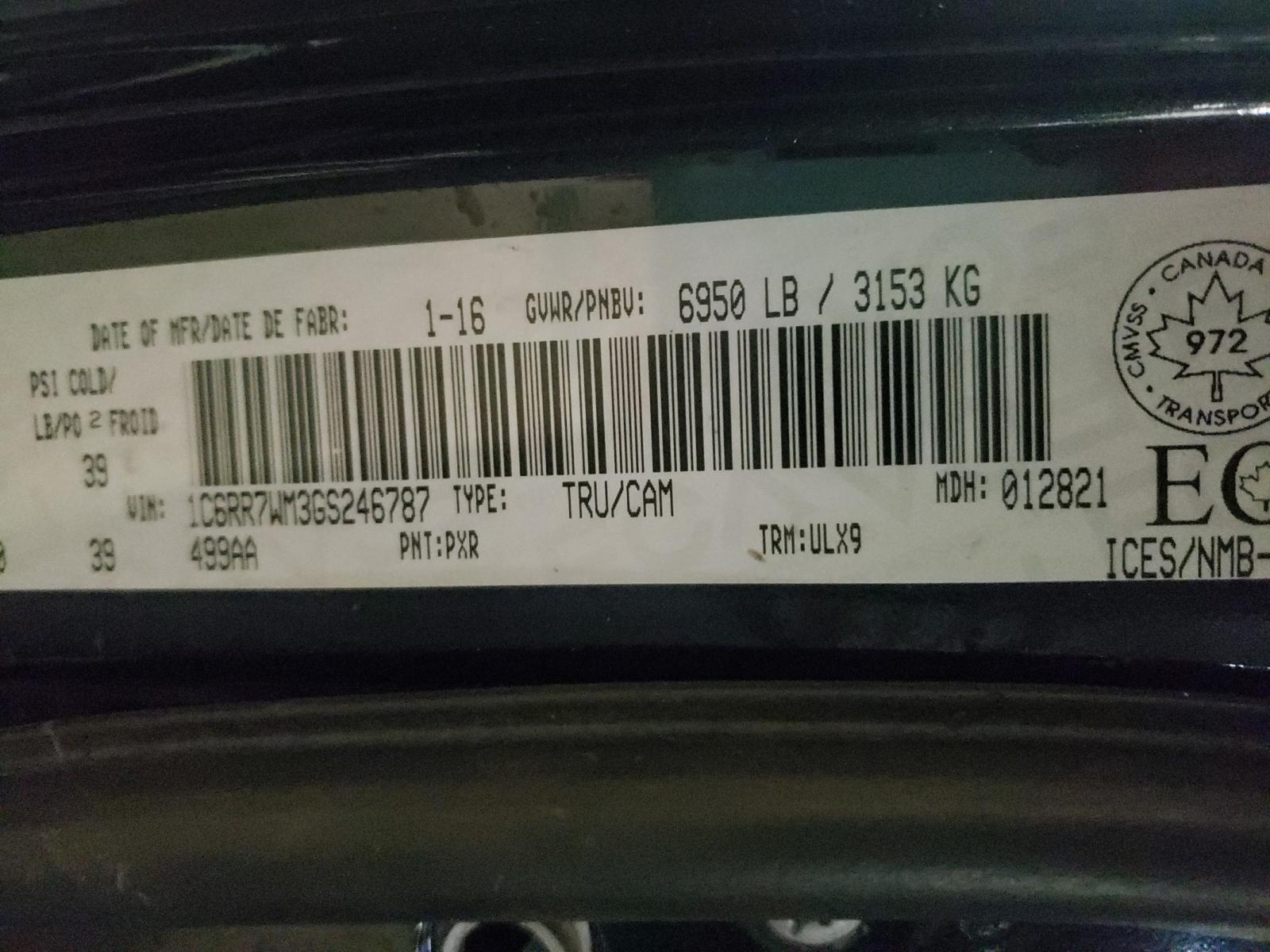 Photo 10 from auction – 2016 RAM 1500 LONGH with VIN 1C6RR7WM3GS246787