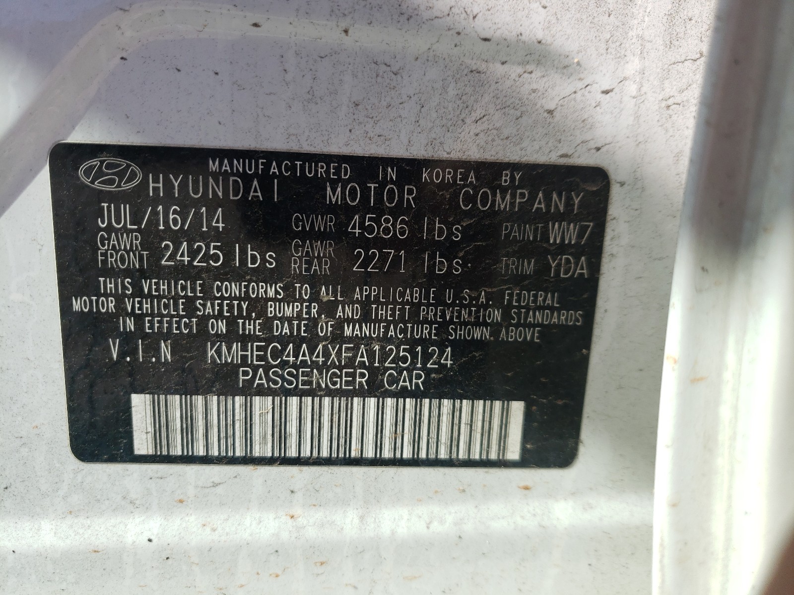 Photo 10 from auction – 2015 HYUNDAI SONATA HYB with VIN KMHEC4A4XFA125124