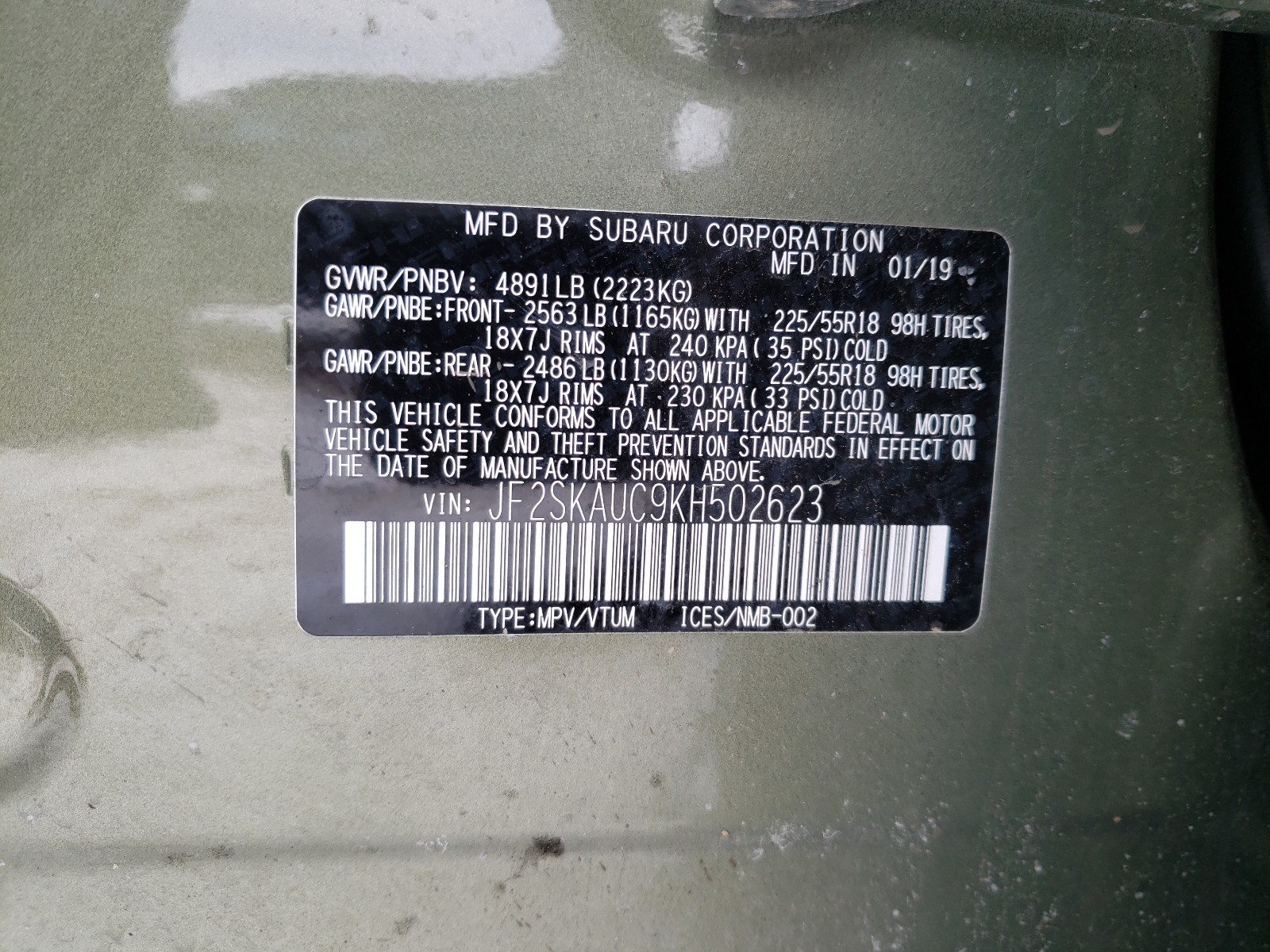 Foto 10 de la subasta – 2019 SUBARU FORESTER L con VIN JF2SKAUC9KH502623