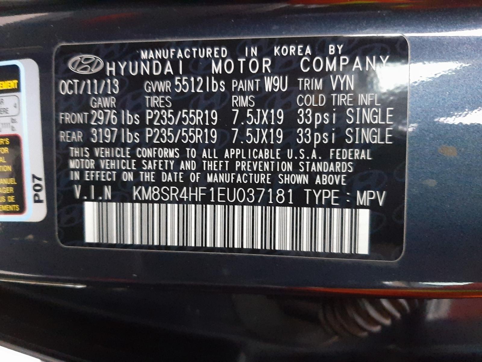 Photo 10 from auction – 2014 HYUNDAI SANTA FE G with VIN KM8SR4HF1EU037181