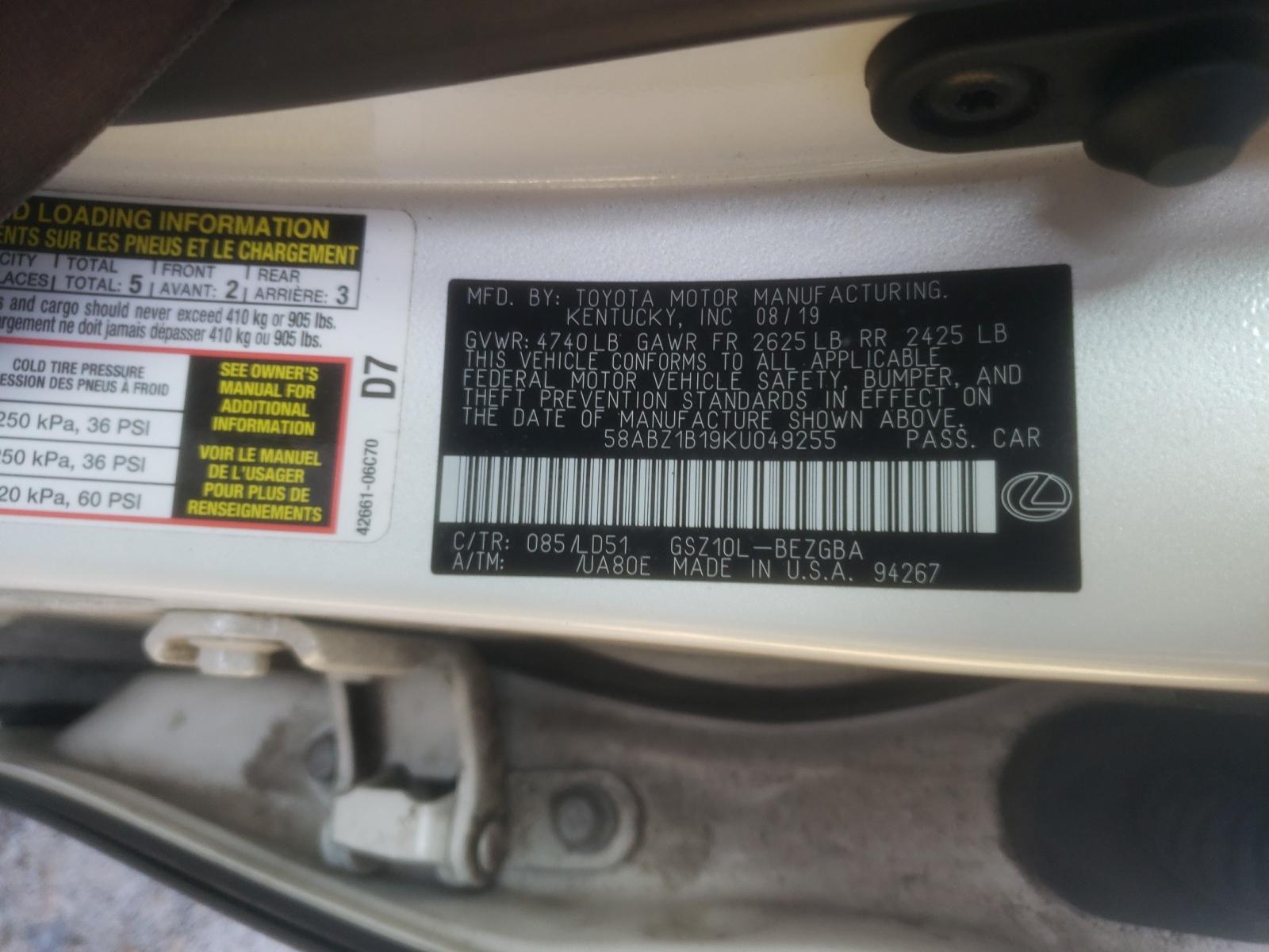Photo 10 from auction – 2019 LEXUS ES 350 with VIN 58ABZ1B19KU049255