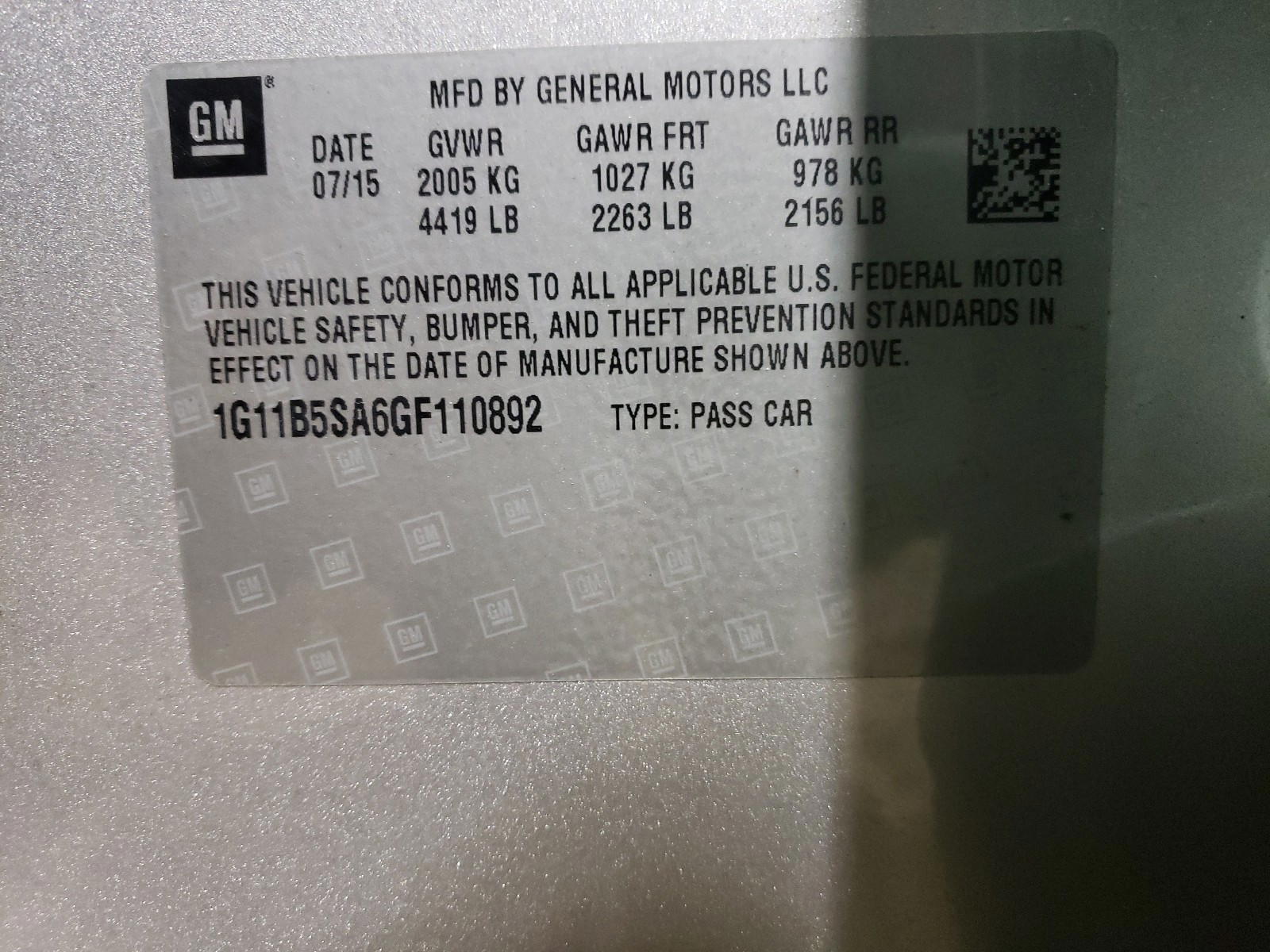 Photo 10 from auction – 2016 CHEVROLET MALIBU LIM with VIN 1G11B5SA6GF110892