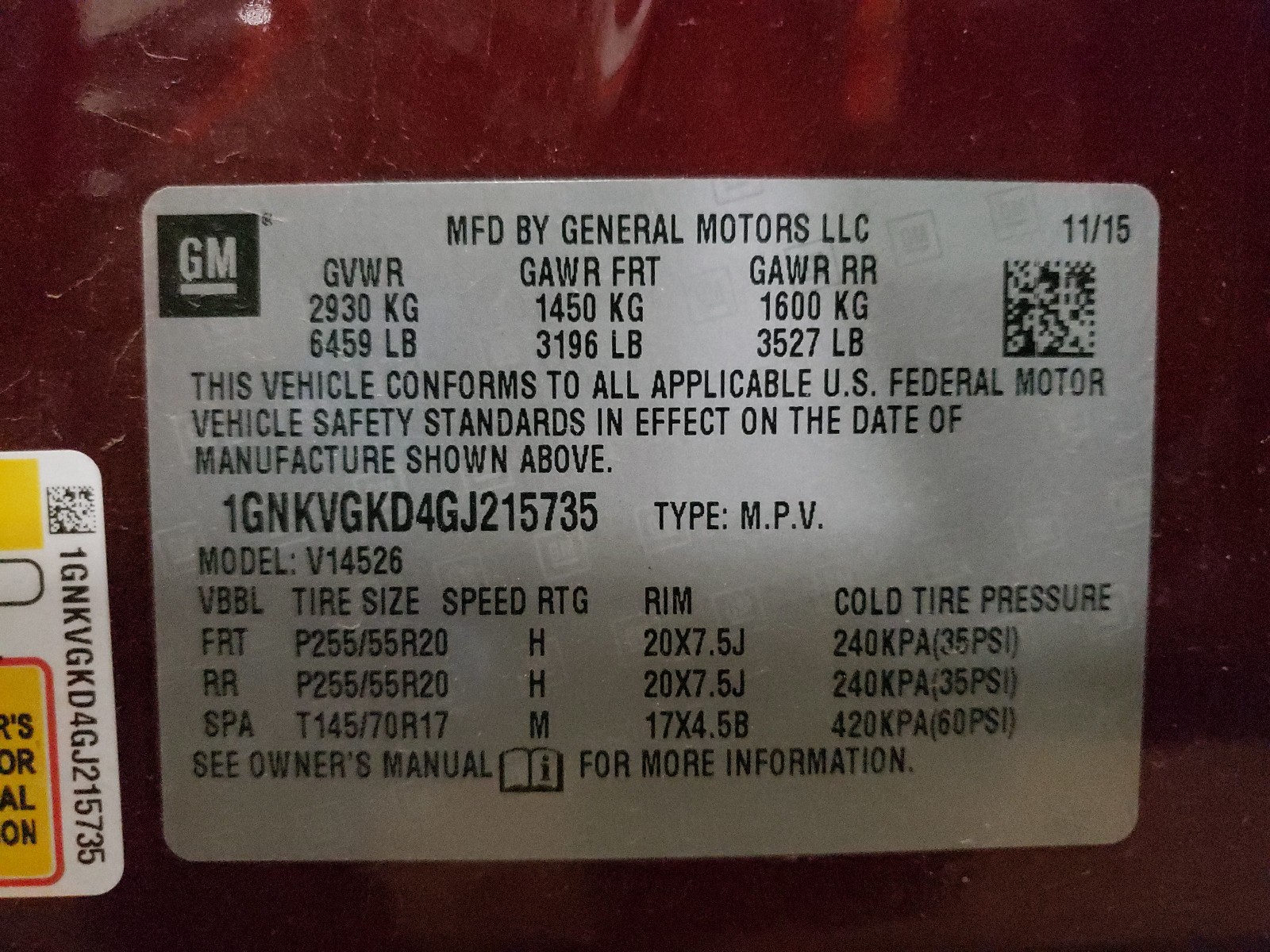 Photo 10 from auction – 2016 CHEVROLET TRAVERSE L with VIN 1GNKVGKD4GJ215735