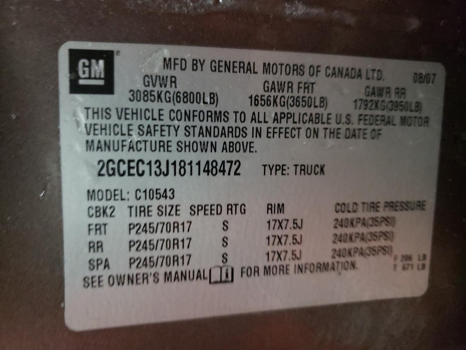 Photo 10 from auction – 2008 CHEVROLET SILVERADO with VIN 2GCEC13J181148472