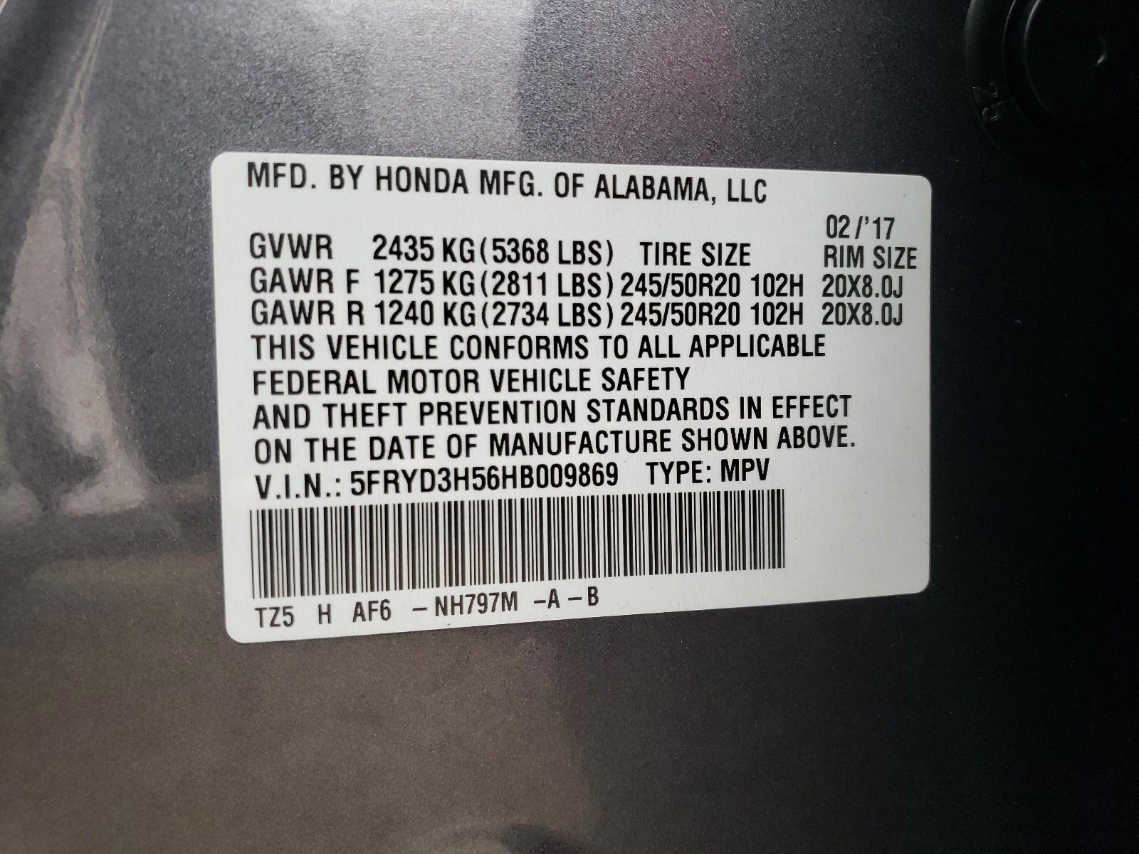 Photo 10 from auction – 2017 ACURA MDX TECHNO with VIN 5FRYD3H56HB009869