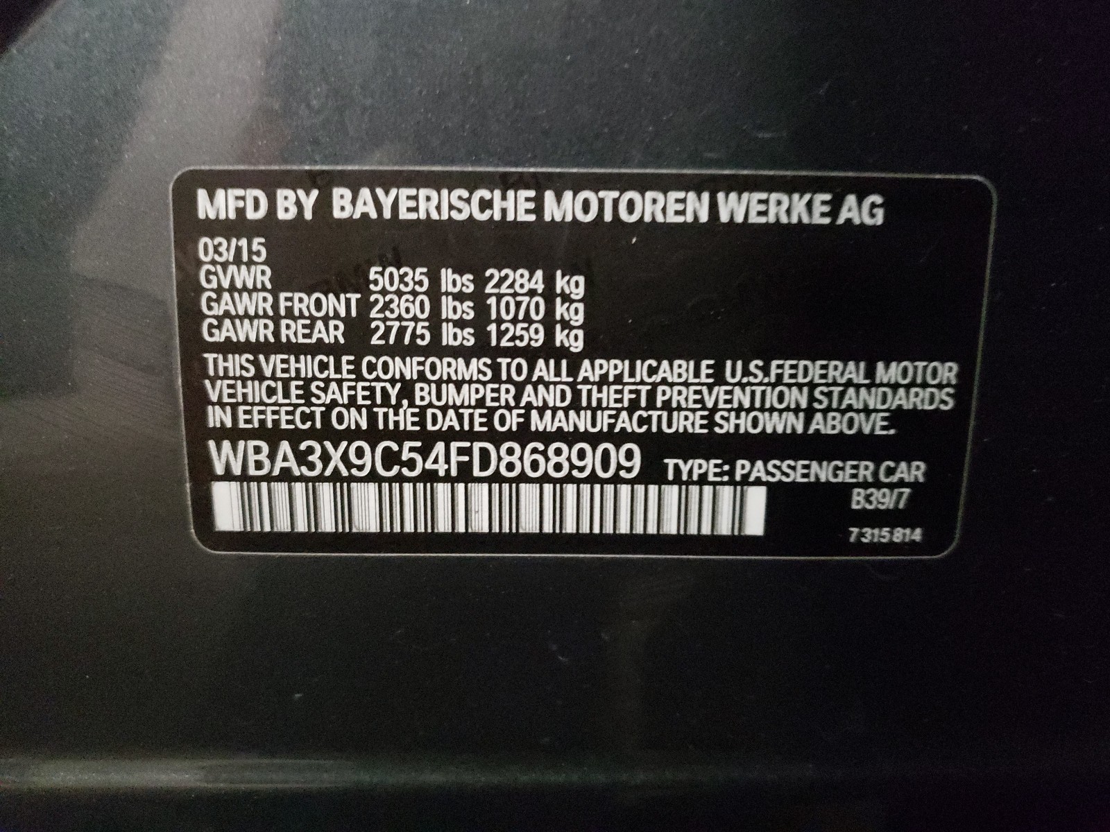 Zdjęcie 10 z aukcji – 2015 BMW 335 XIGT z VIN WBA3X9C54FD868909
