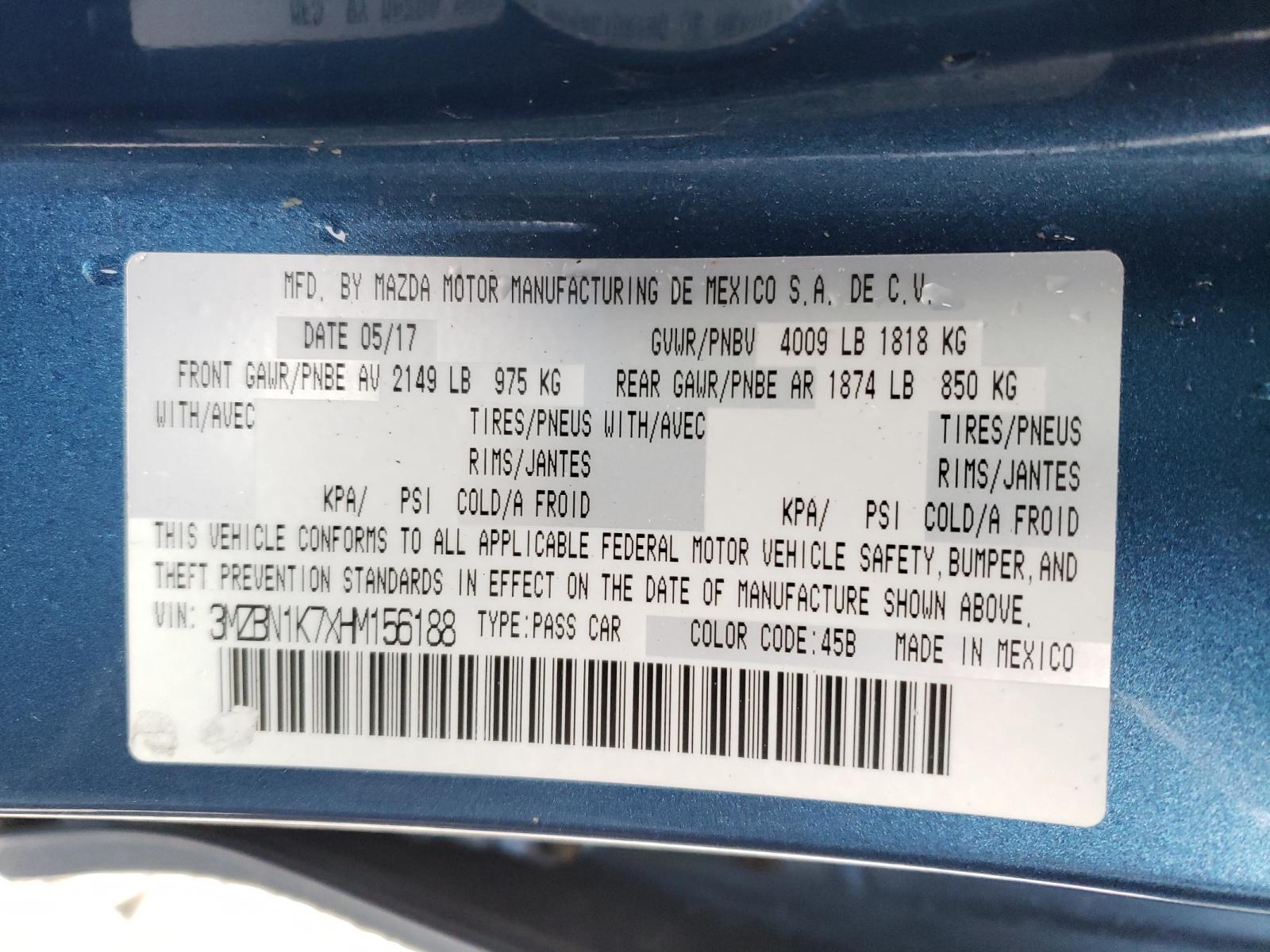 Photo 10 from auction – 2017 MAZDA 3 SPORT with VIN 3MZBN1K7XHM156188
