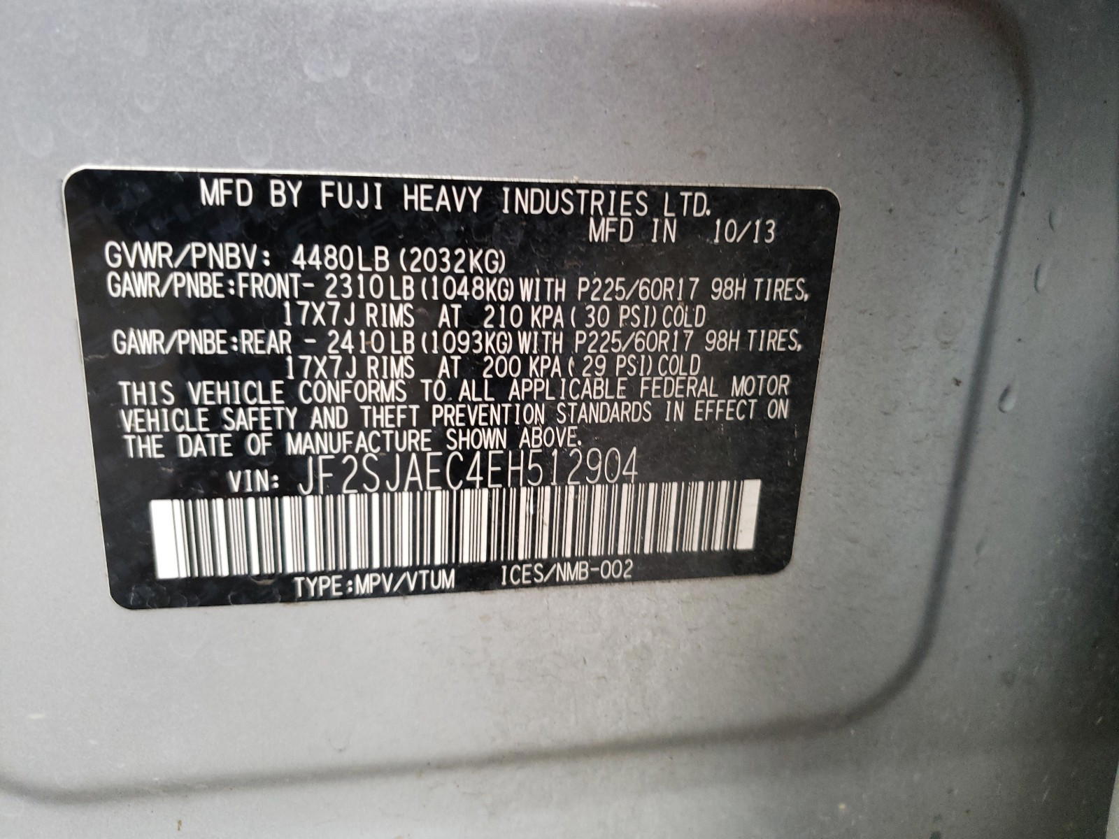 Photo 10 from auction – 2014 SUBARU FORESTER 2 with VIN JF2SJAEC4EH512904