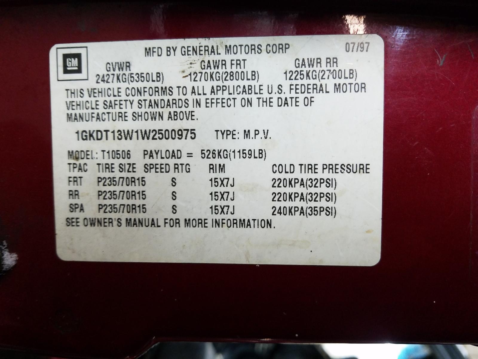Photo 10 from auction – 1998 GMC JIMMY with VIN 1GKDT13W1W2500975