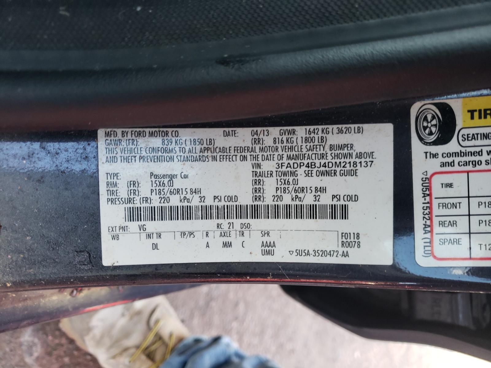 Photo 10 from auction – 2013 FORD FIESTA SE with VIN 3FADP4BJ4DM218137