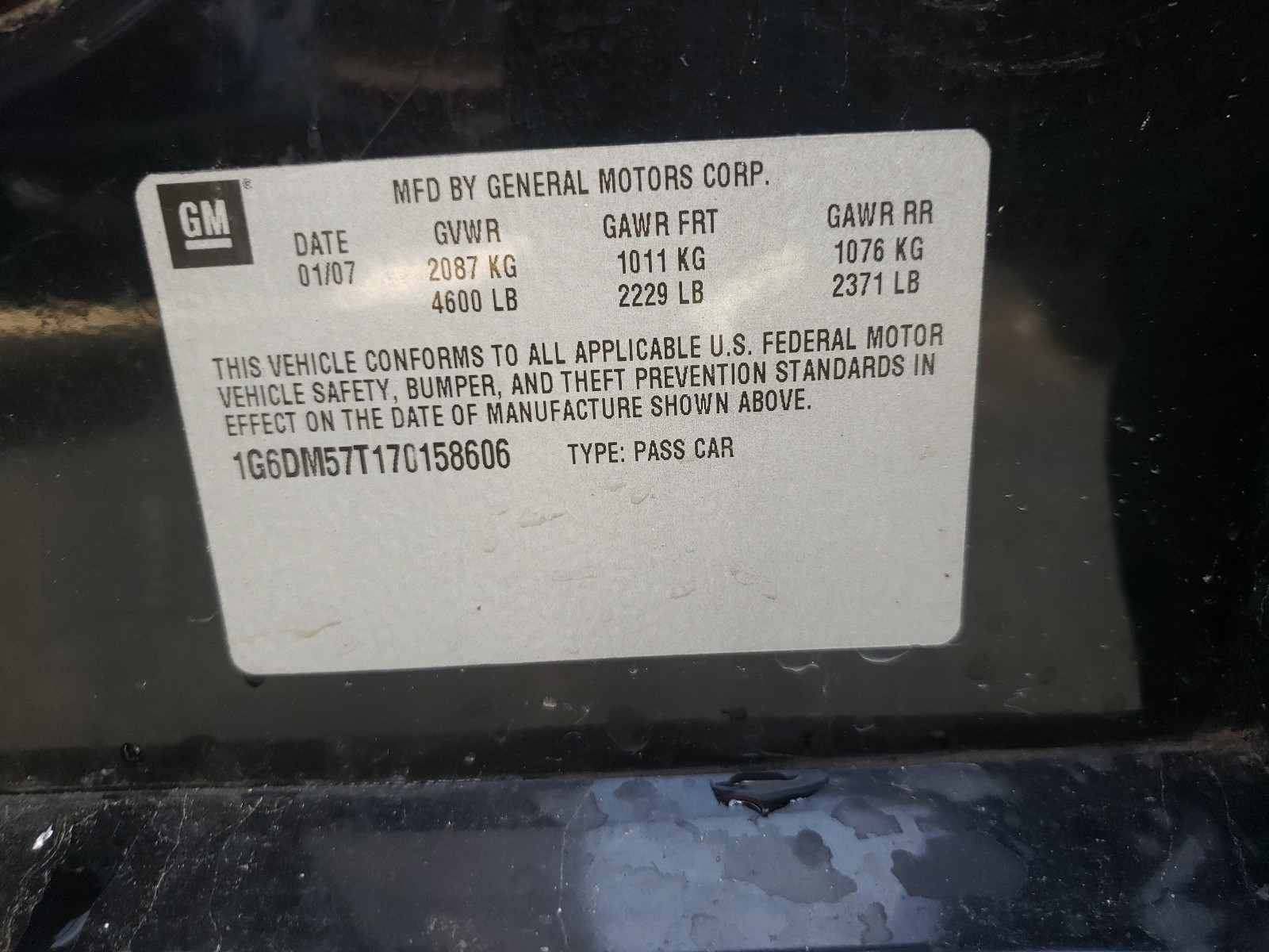 Photo 10 from auction – 2007 CADILLAC CTS with VIN 1G6DM57T170158606