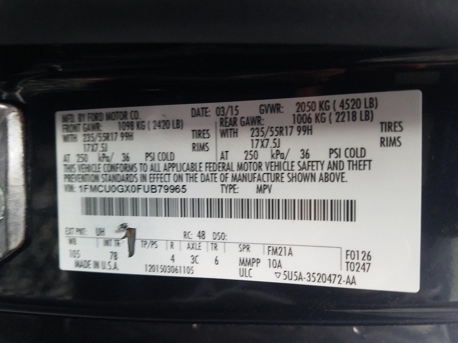 Photo 10 from auction – 2015 FORD ESCAPE SE with VIN 1FMCU0GX0FUB79965