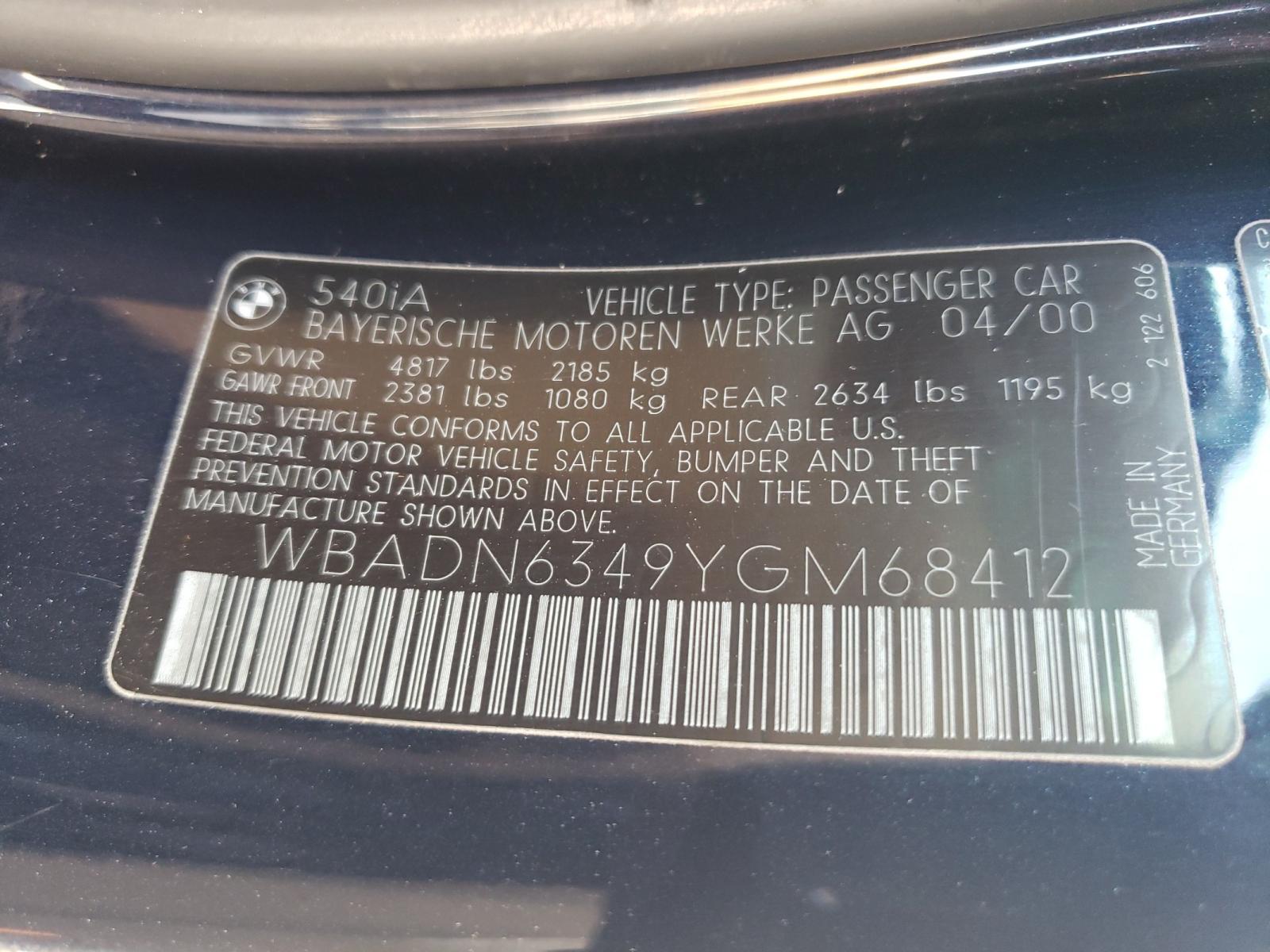 Photo 10 from auction – 2000 BMW 540 I AUTO with VIN WBADN6349YGM68412