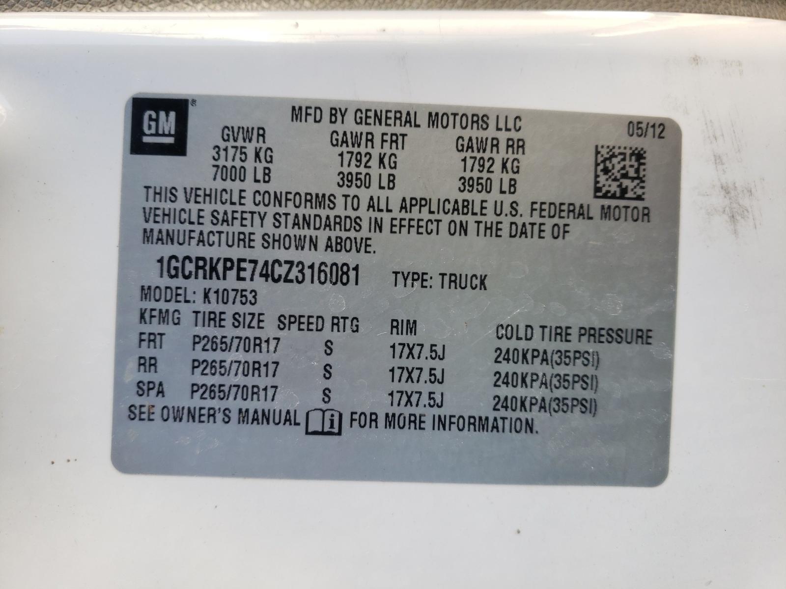 Photo 10 from auction – 2012 CHEVROLET SILVERADO with VIN 1GCRKPE74CZ316081
