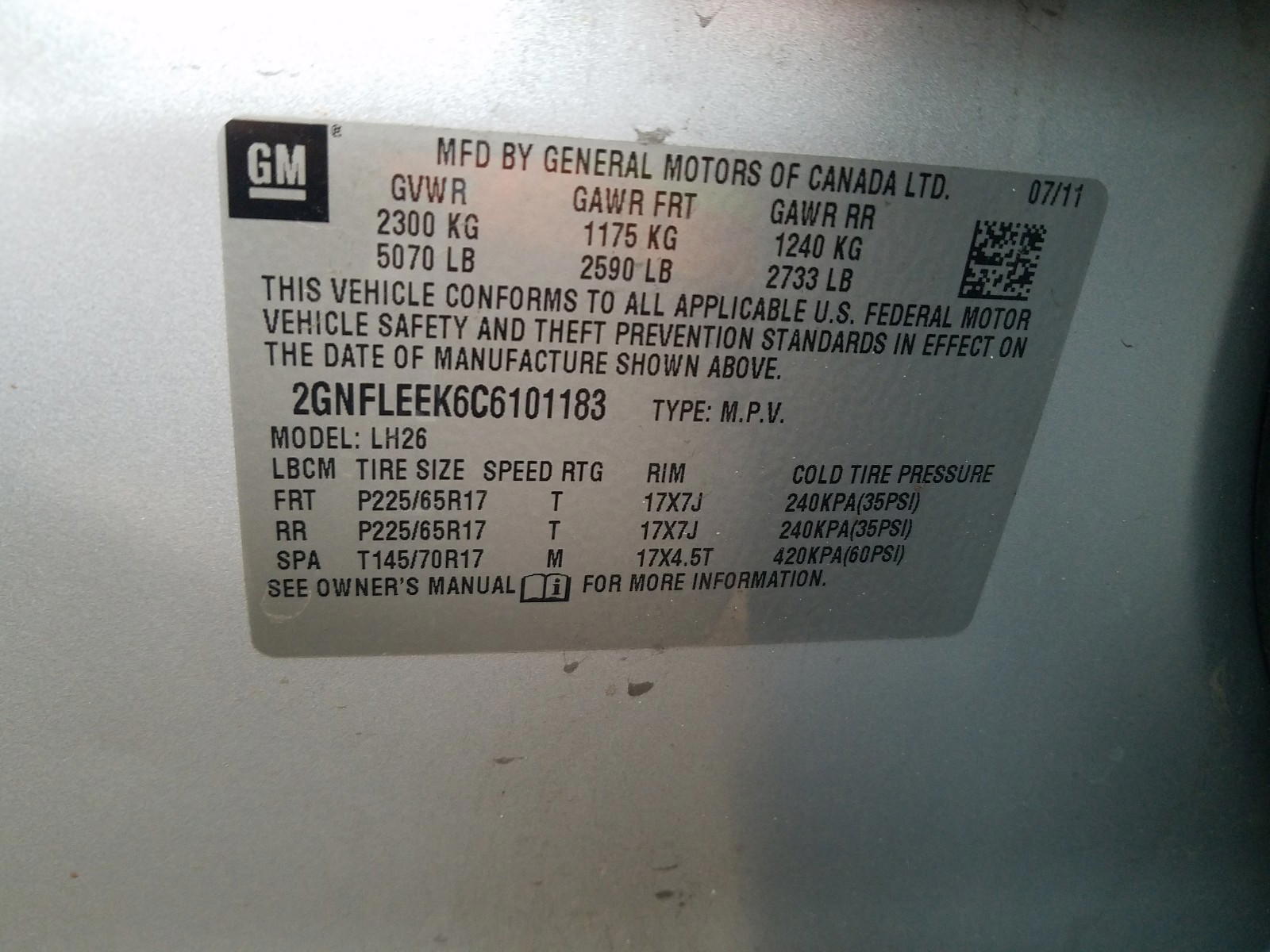 Photo 20 from auction – 2012 CHEVROLET EQUINOX LT with VIN 2GNFLEEK6C6101183