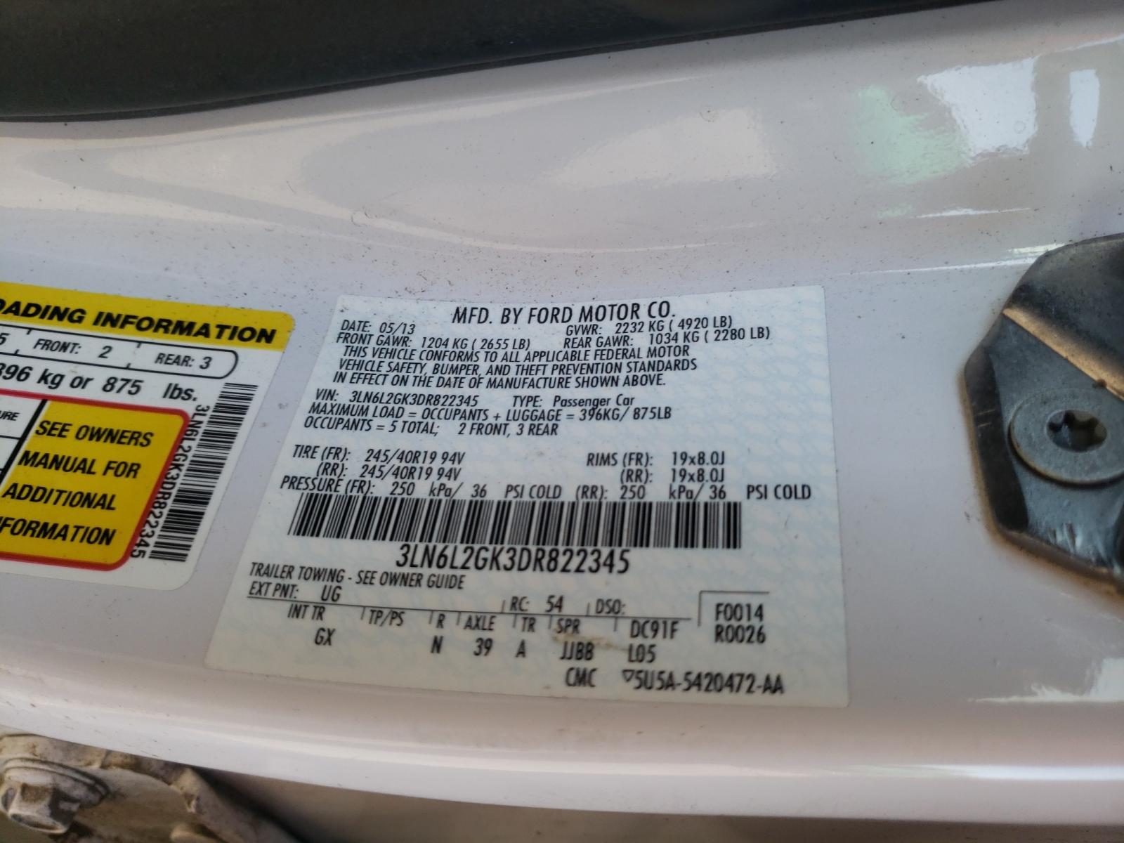 Photo 10 from auction – 2013 LINCOLN MKZ with VIN 3LN6L2GK3DR822345
