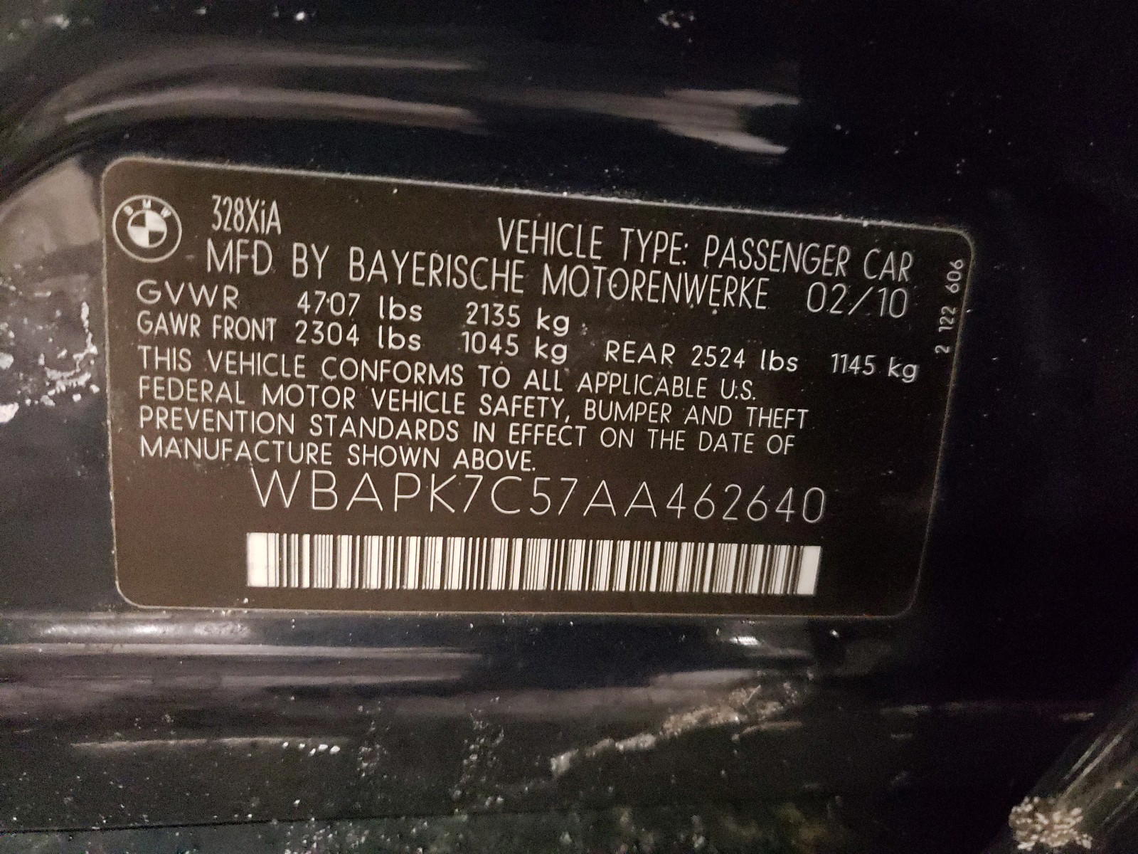 Photo 10 from auction – 2010 BMW 328 XI with VIN WBAPK7C57AA462640