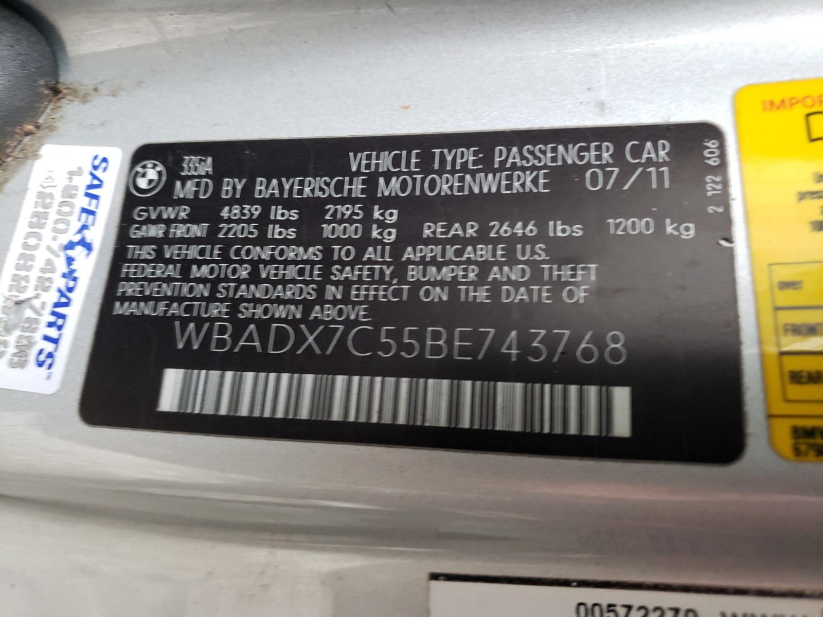 Photo 10 from auction – 2011 BMW 335 I with VIN WBADX7C55BE743768